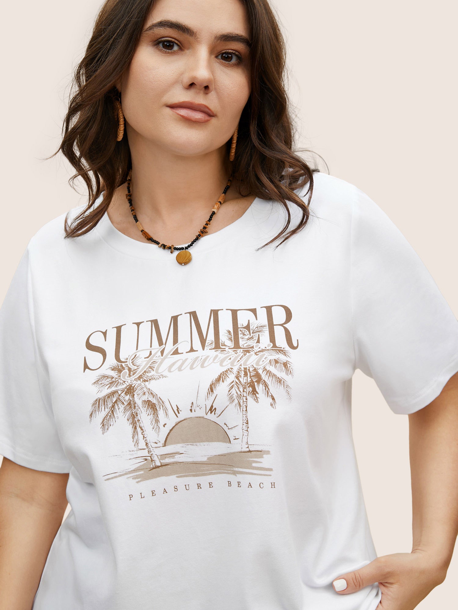 Tropical Landscape Print Round Neck T-shirt