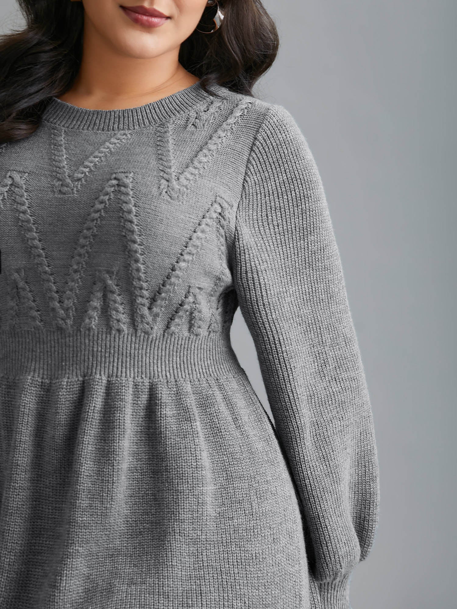 Cable Knit Elastic Waist Midi Sweater Dress