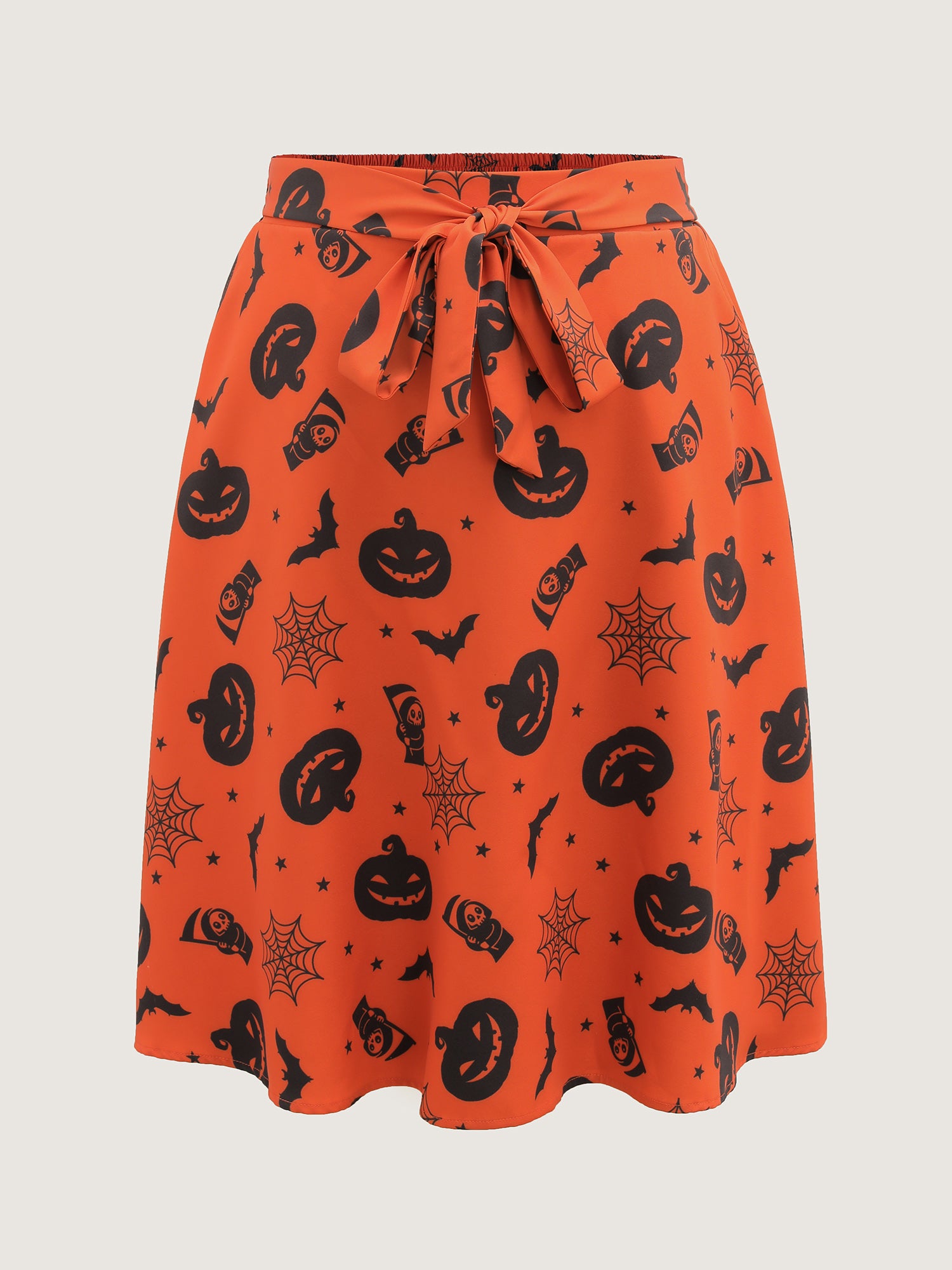 Pumpkin Print Belted Maxi Skirt