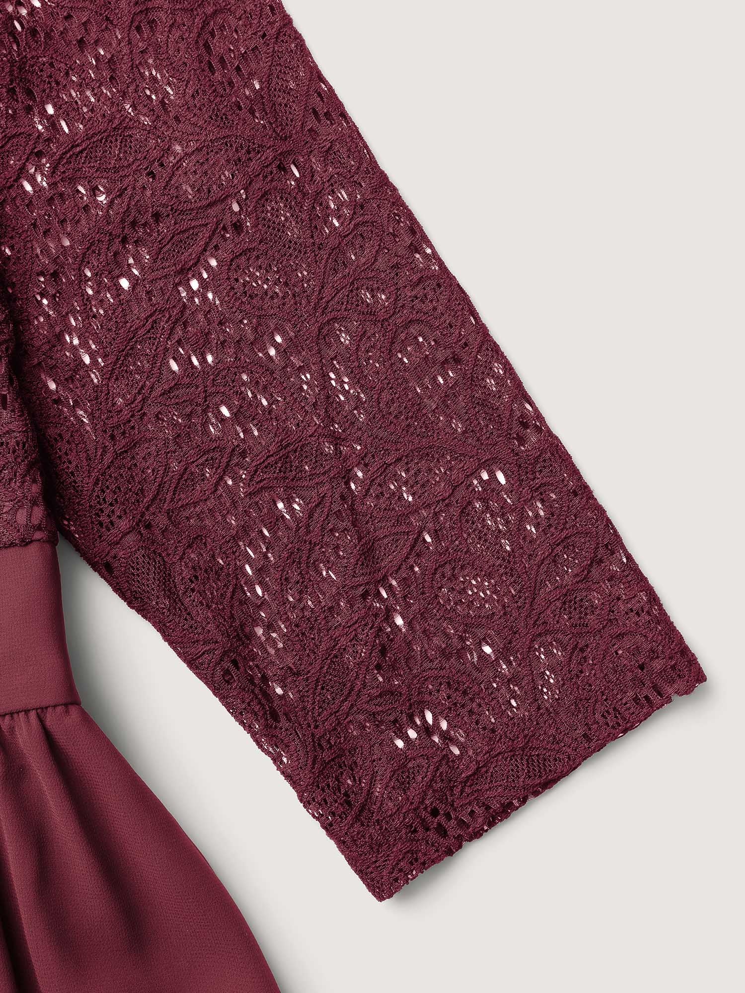 Lace Patchwork Shirred Midi Pocket Dress