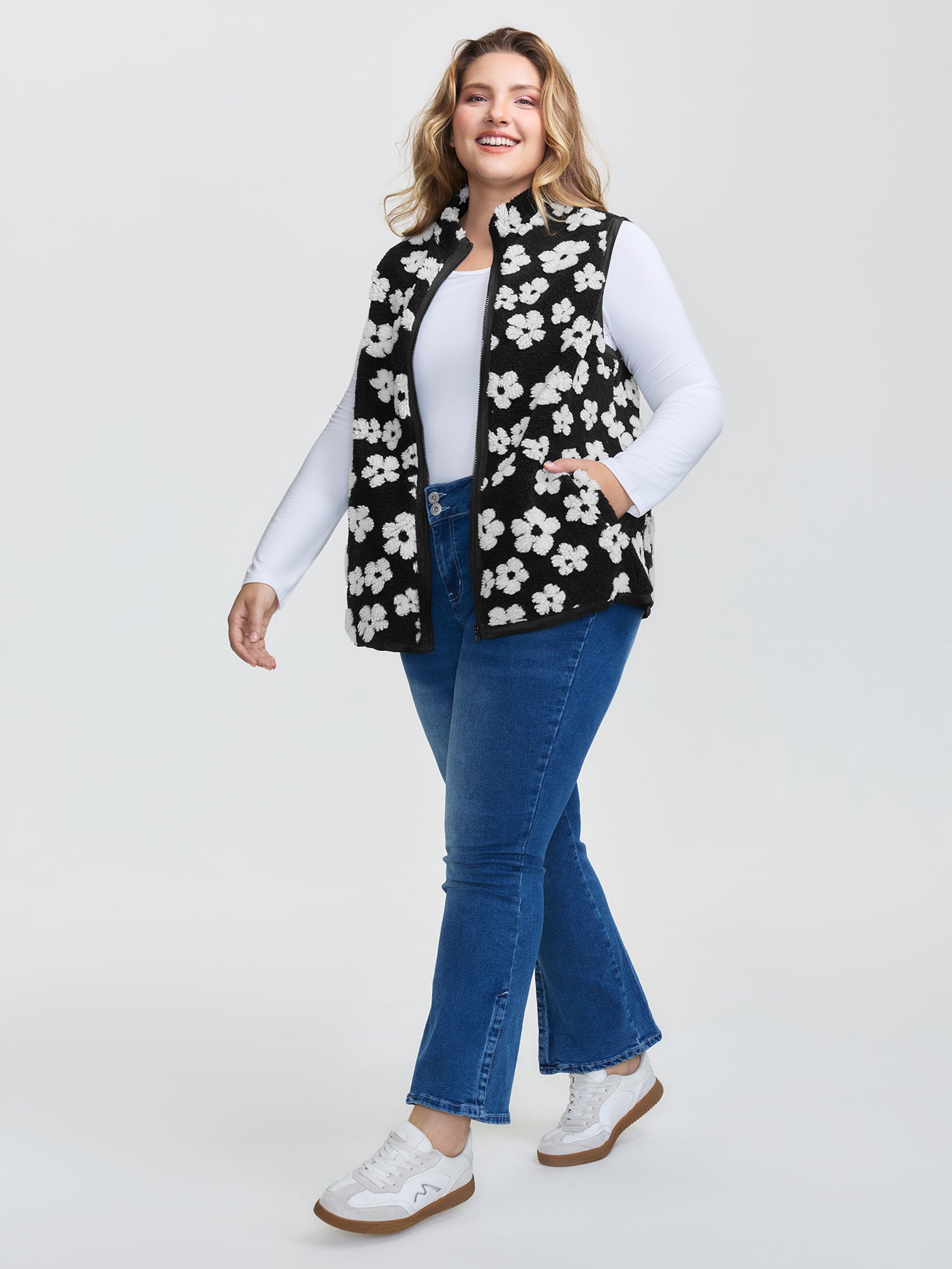 Floral Print Plush Reversible Vest