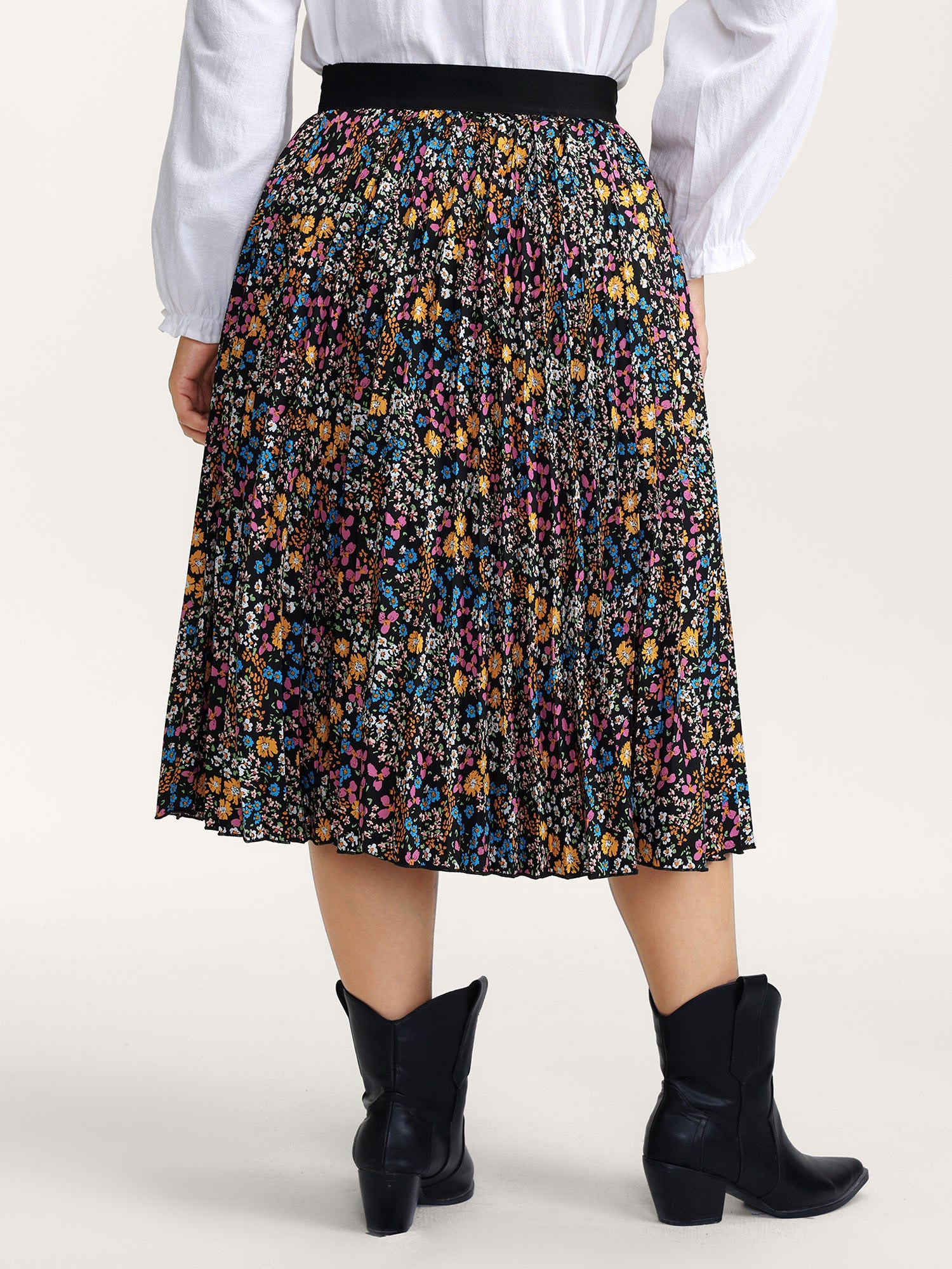 Floral Print Pleated Maxi Skirt