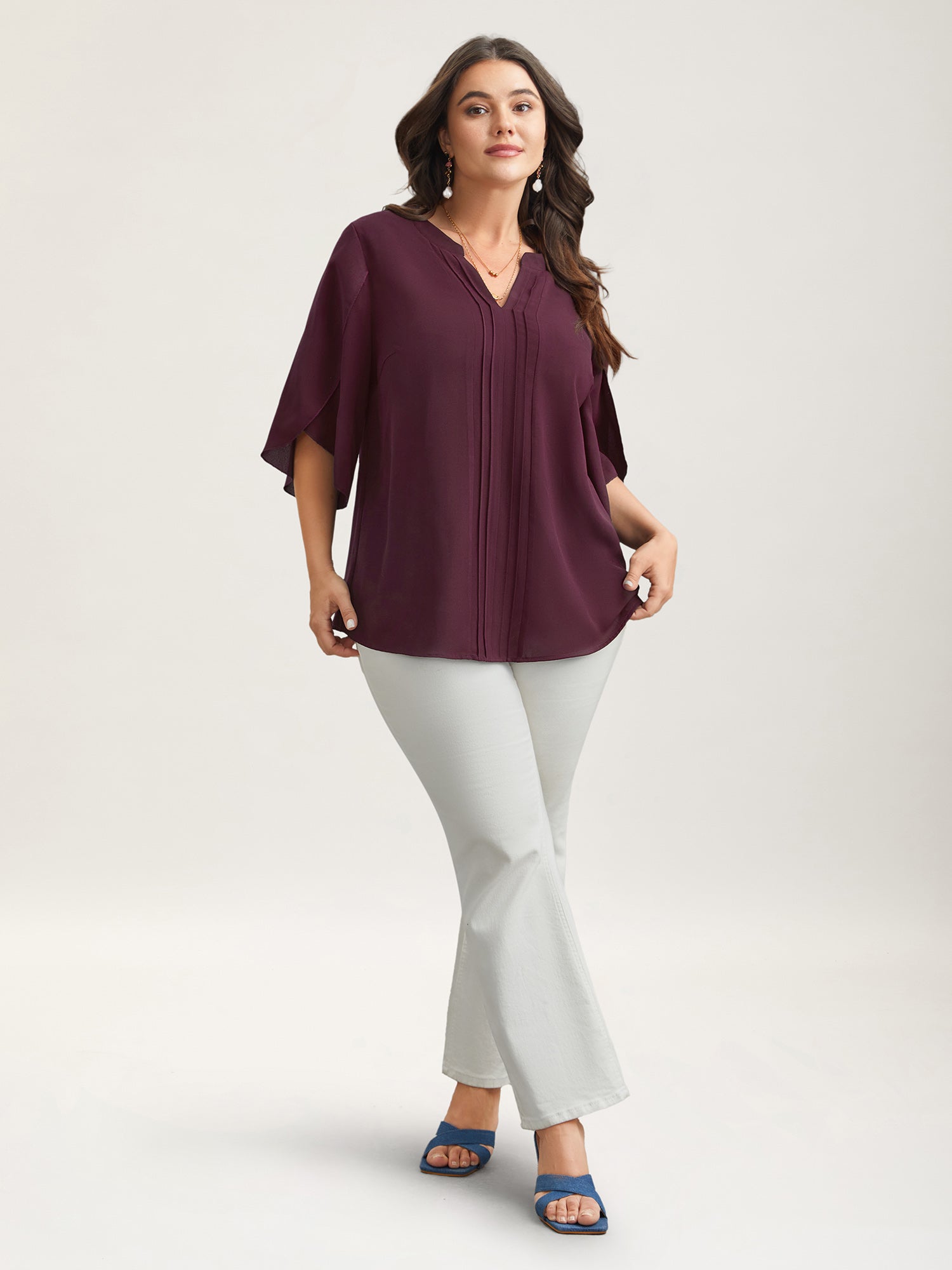 Petal Sleeve Toothpick Pleats Shirt