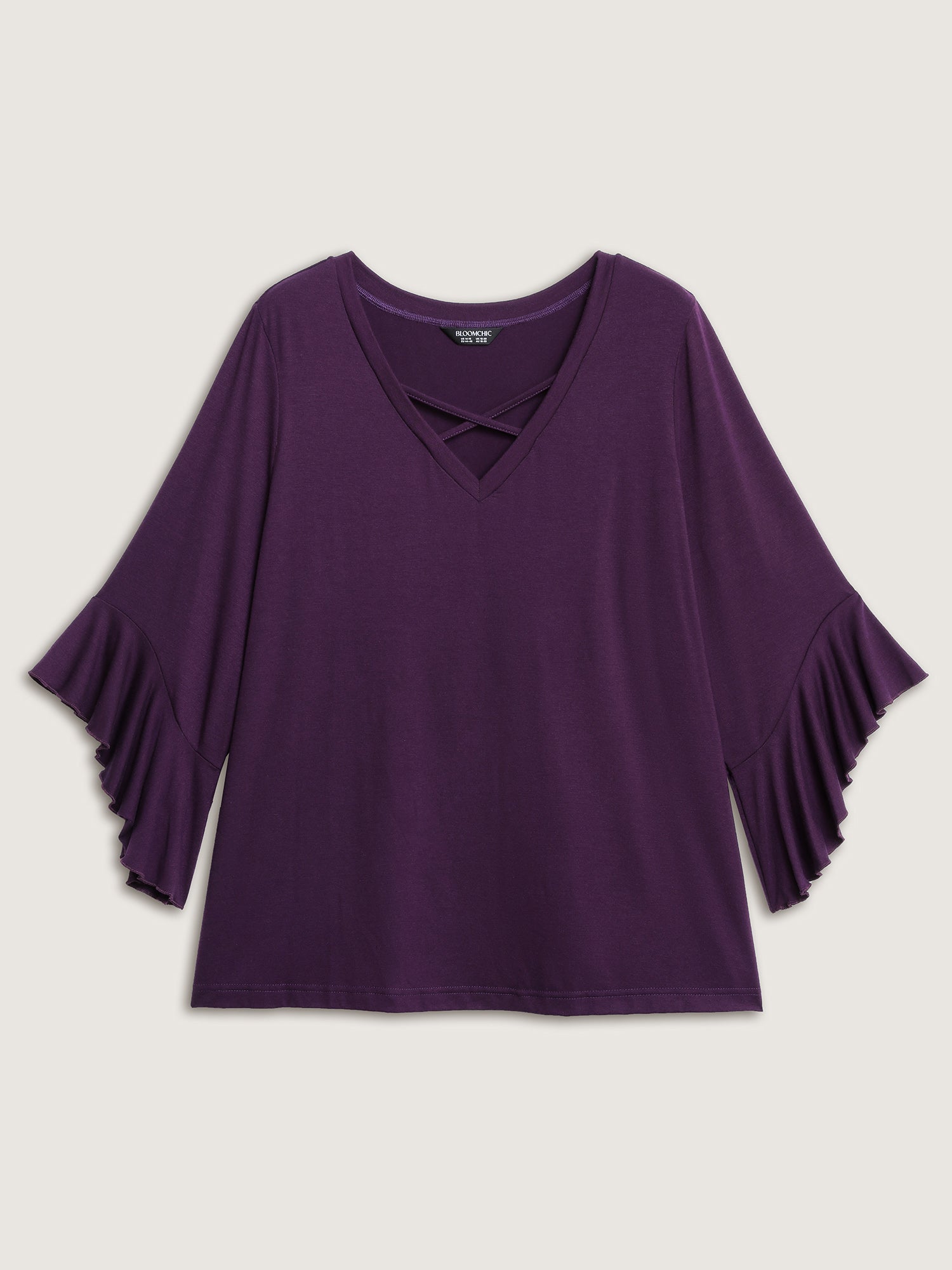 Supersoft Drawstring Neckline Ruffled Sleeve Knit Top
