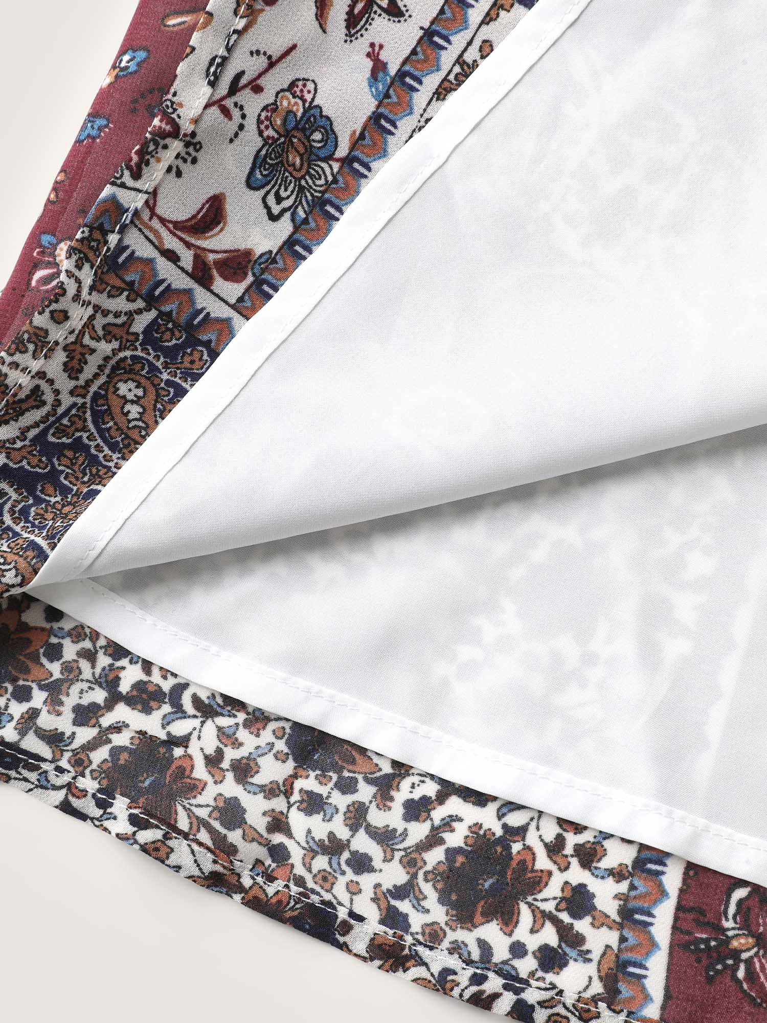 Boho Collage Print Sleeve-Tie Blouse