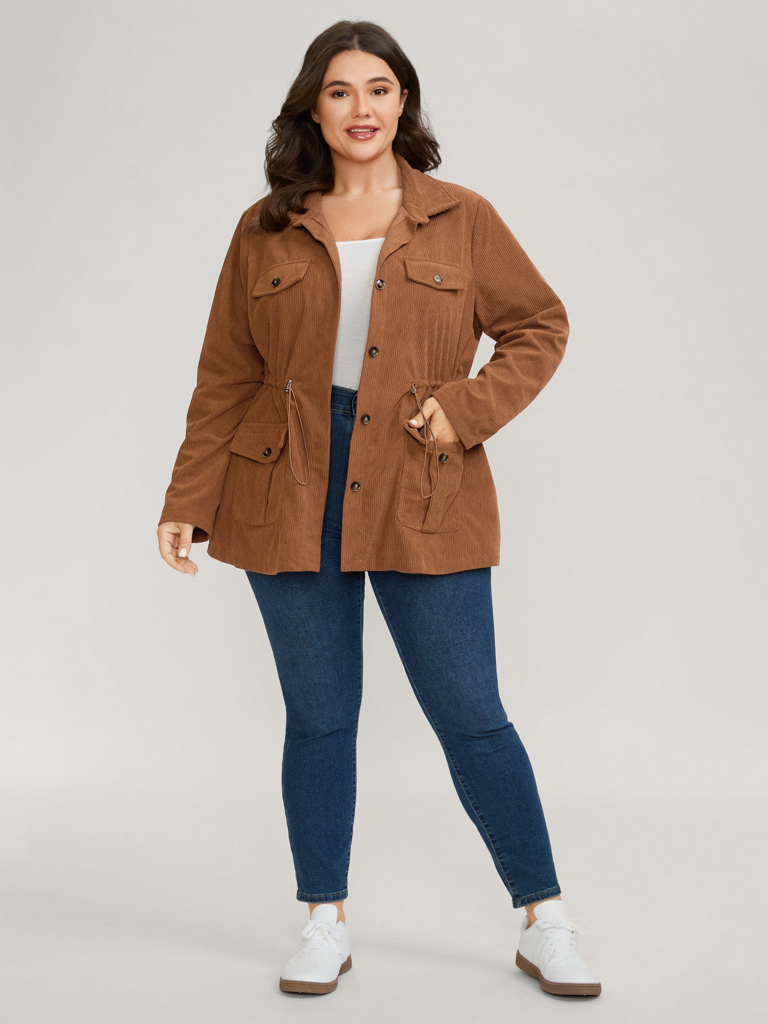 Corduroy Drawstring Adjustable Button Jacket