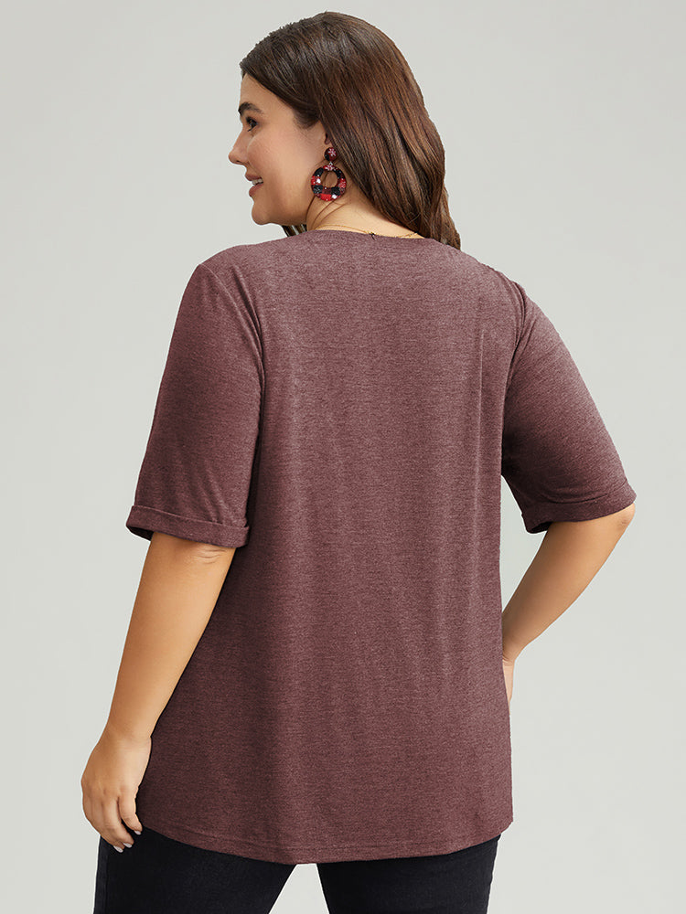 Christmas Gingham Patchwork V Neck T-shirt