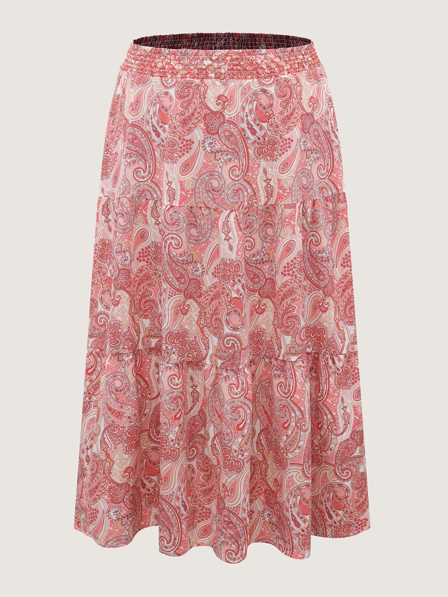 Paisley Print Shirred Waist Midi Skirt