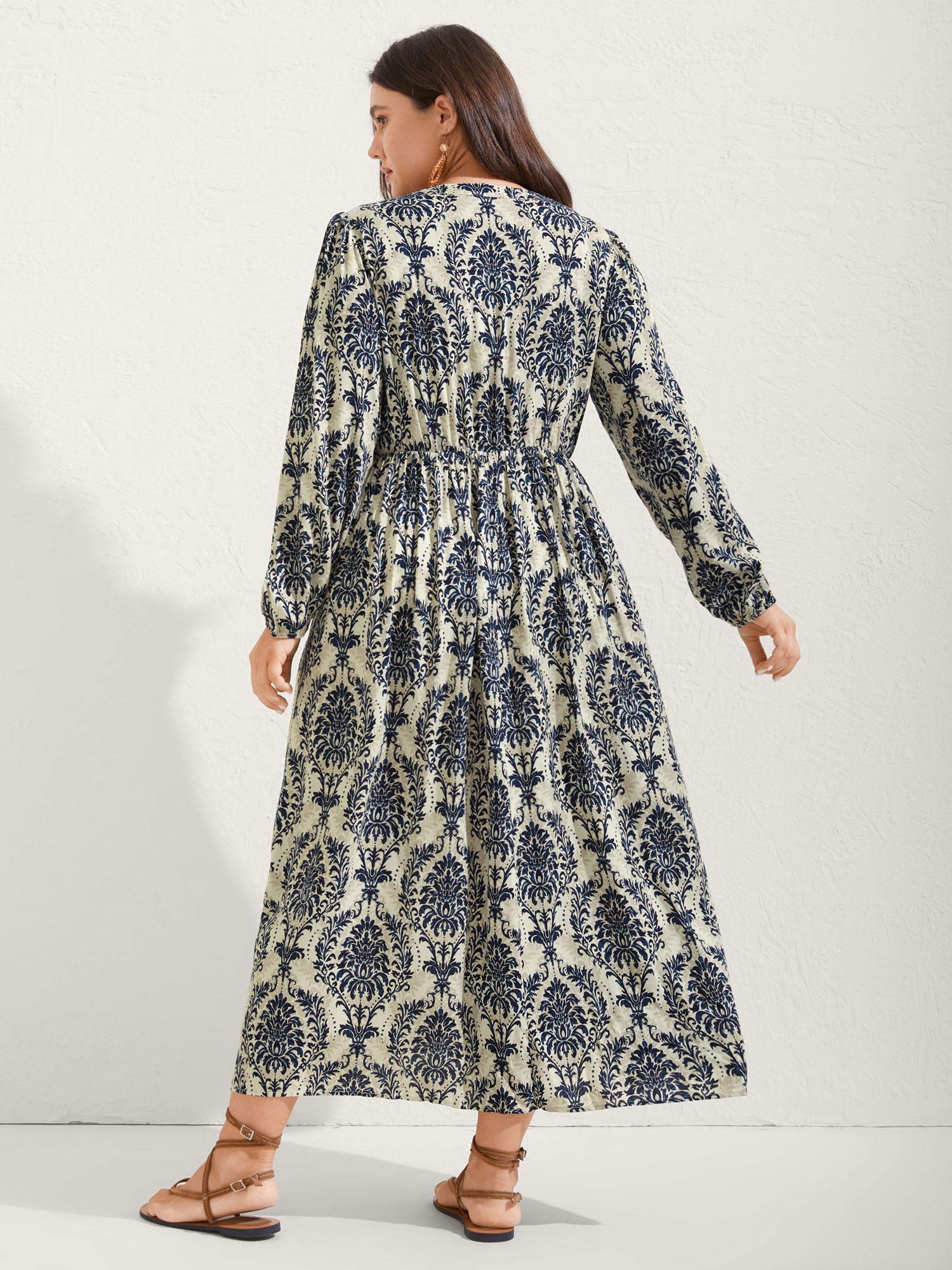 Boho Print Notched Tie Knot Maxi Dress