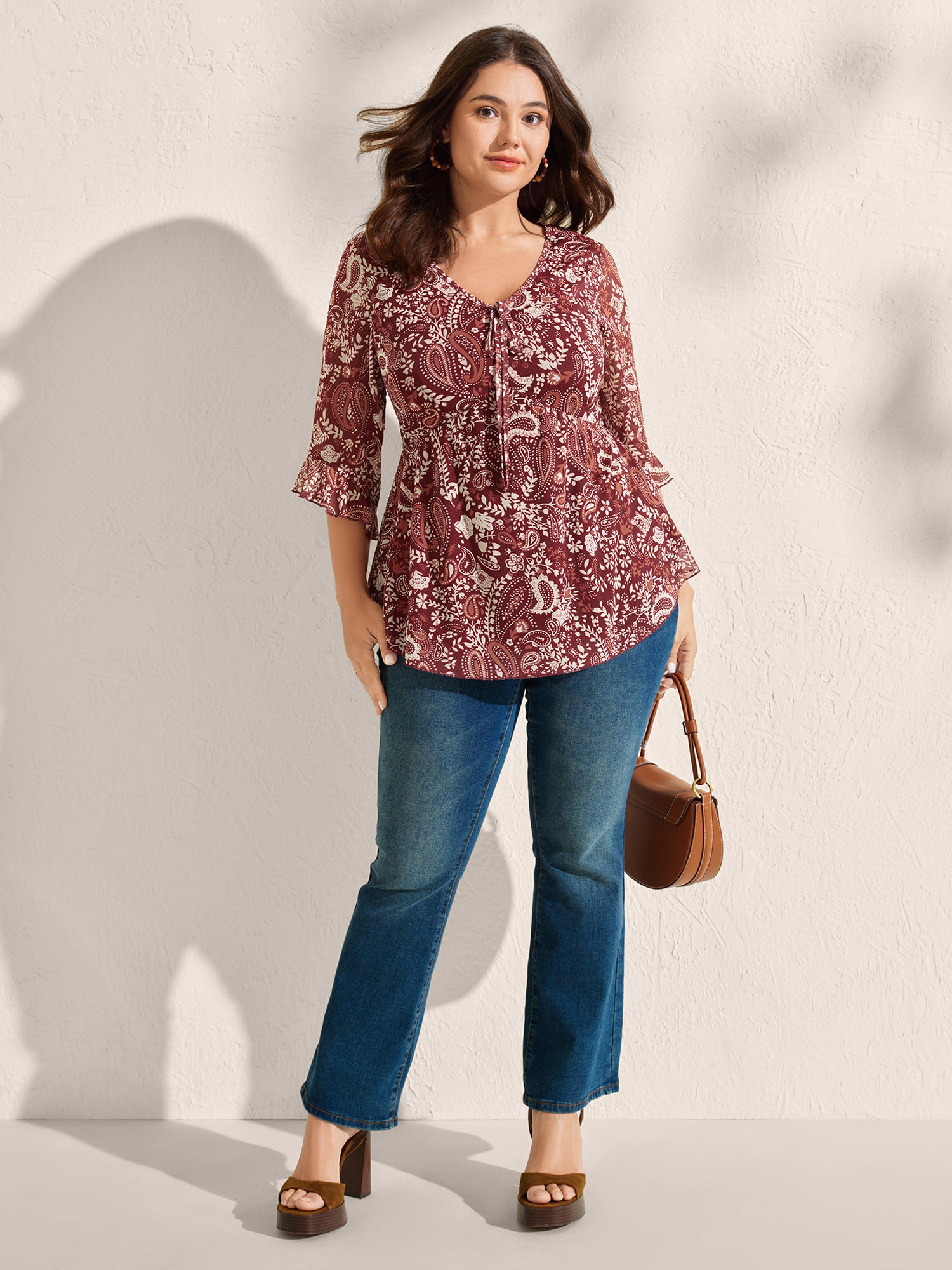 Paisley Print Lined Sheer Knit Top
