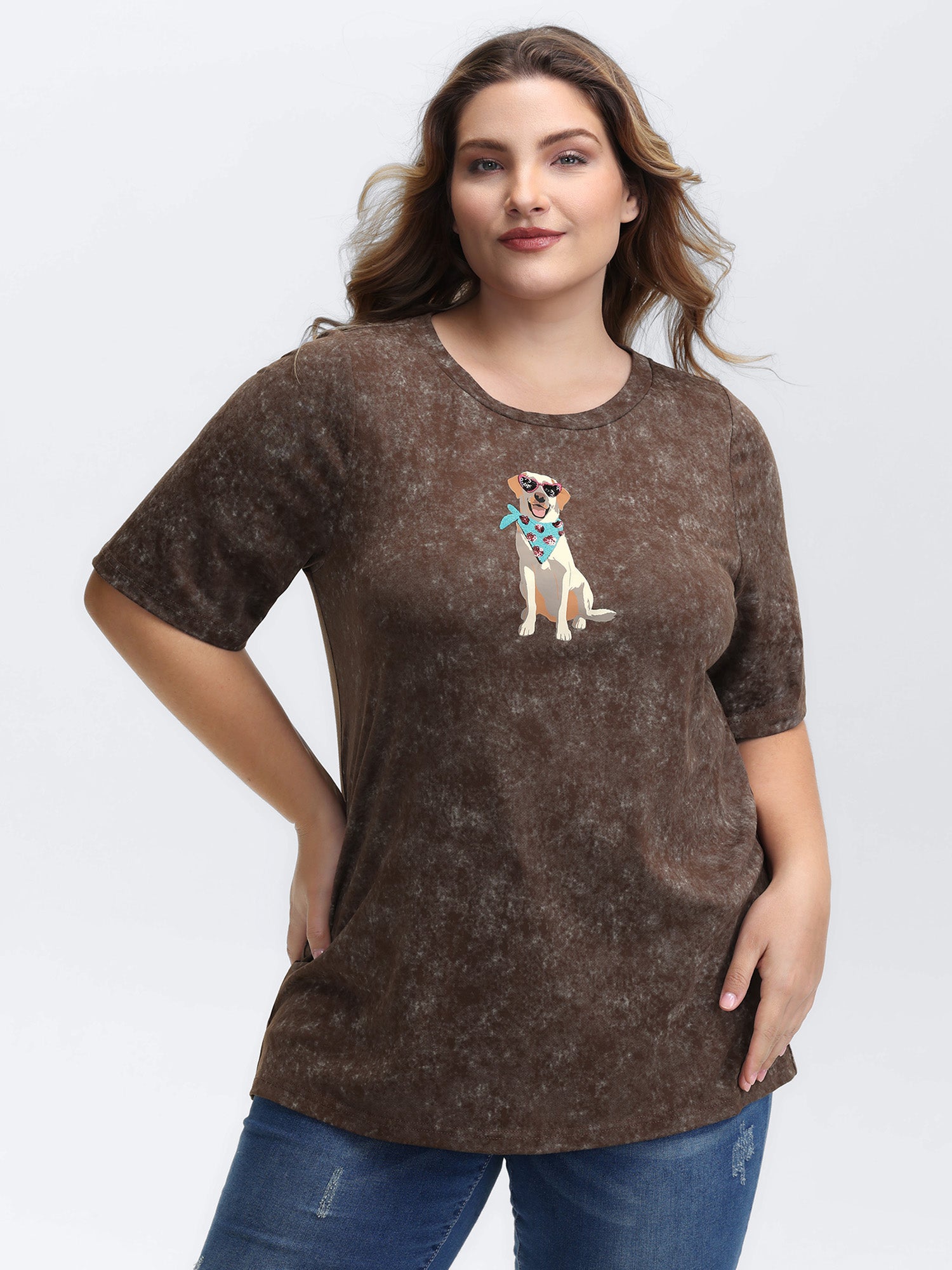 Chic Dog Pattern Snowflake Effect T-Shirt