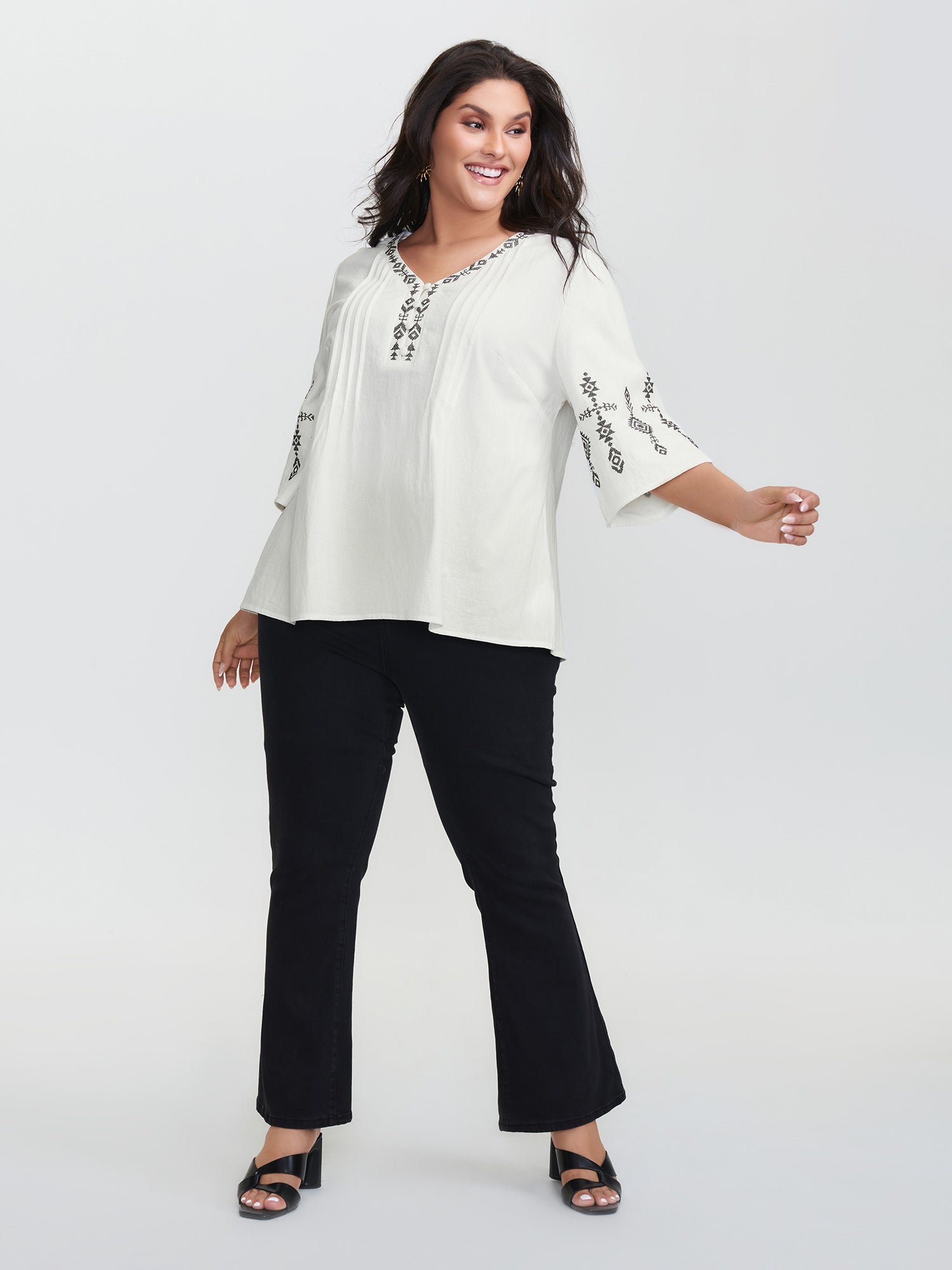 Cotton Boho Embroidery V-Neck Blouse