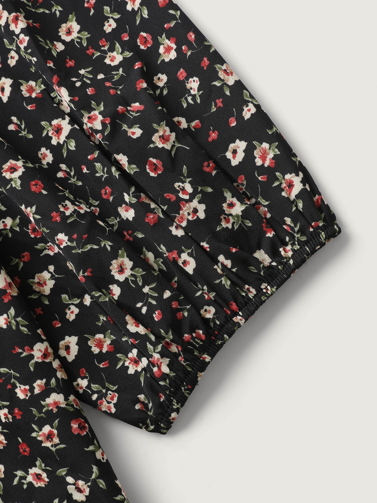 Floral Print Shirred Bodice Puff Sleeve Blouse