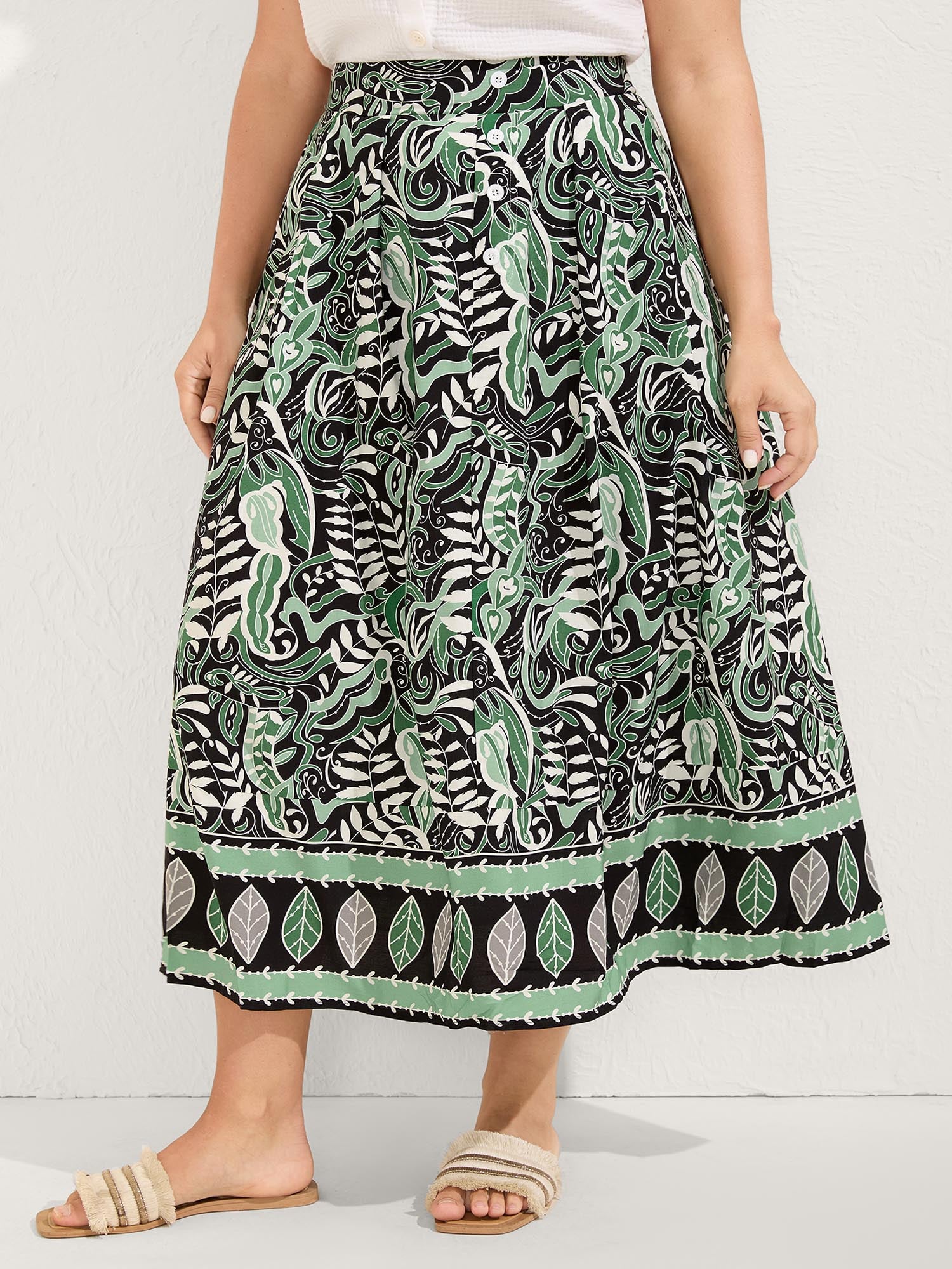 Forest Print Flowy Midi Skirt