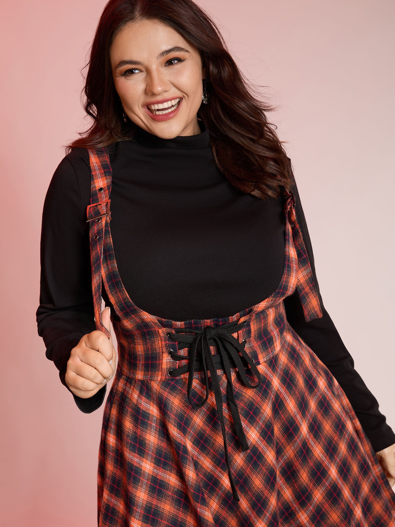 Plaid Handkerchief-Hem Adjustable Midi Skirt