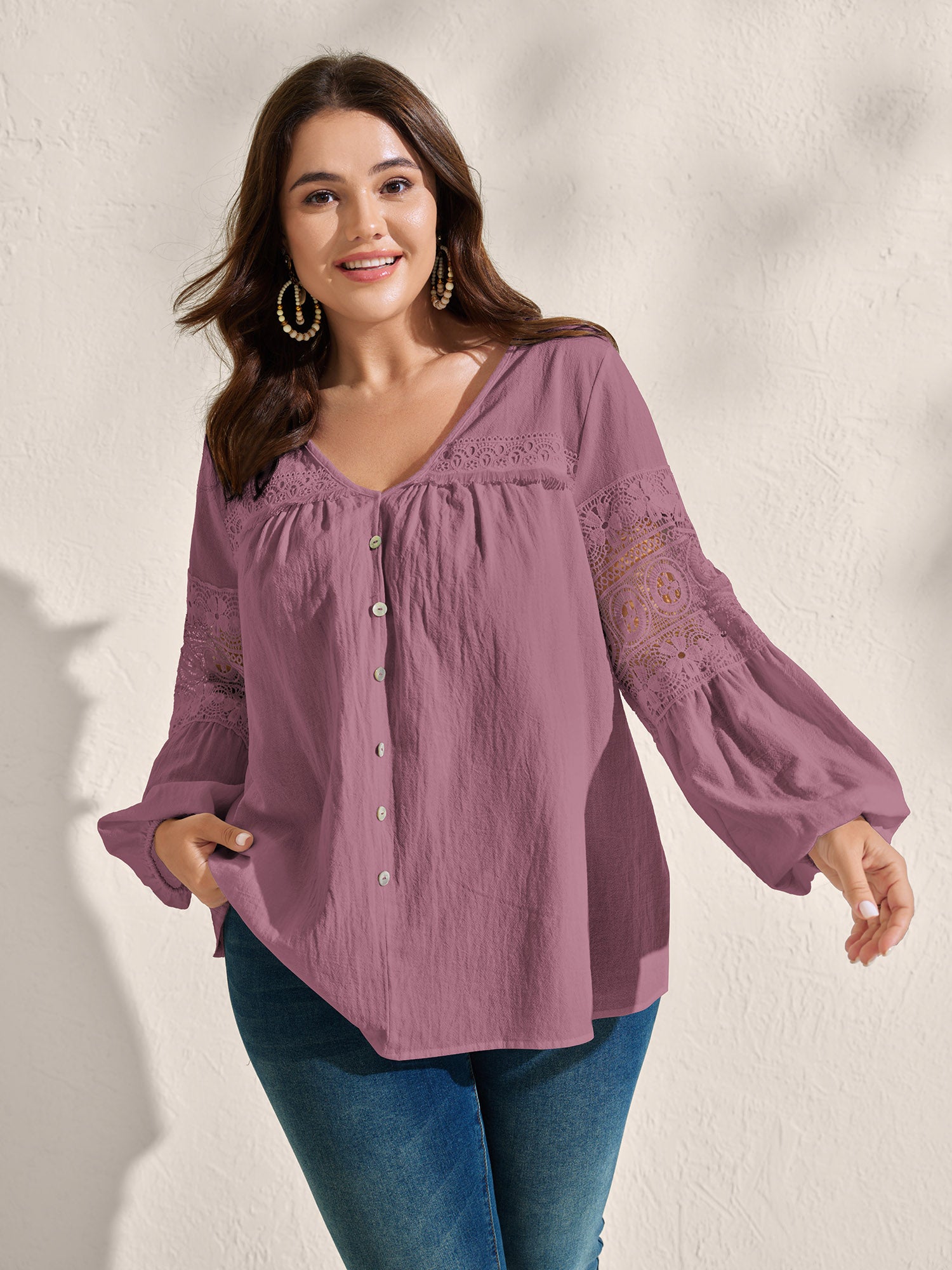 Pure Cotton Sheer Lace Trim Blouse