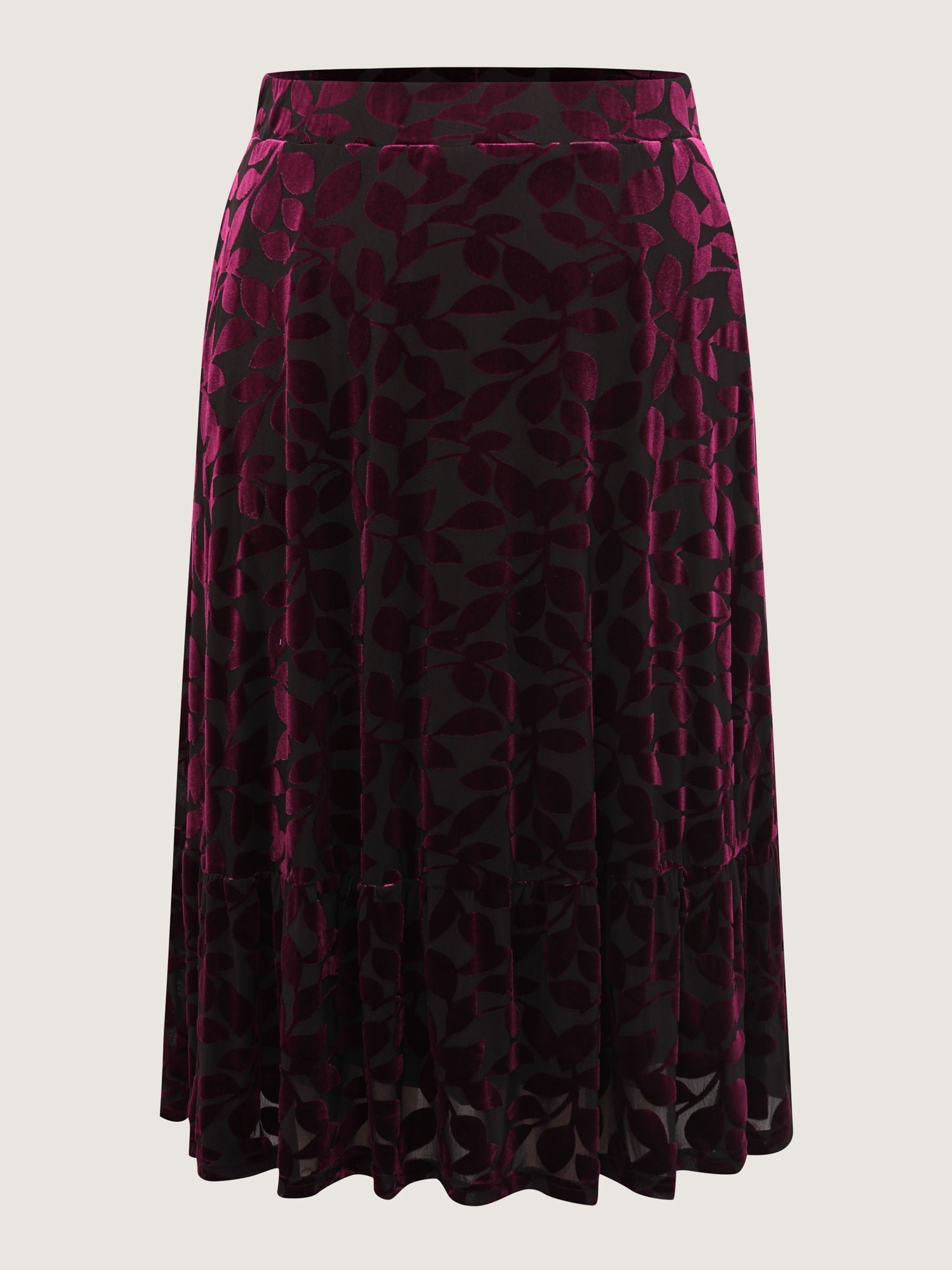 Laser-Cut Velvet Pleated Maxi Skirt