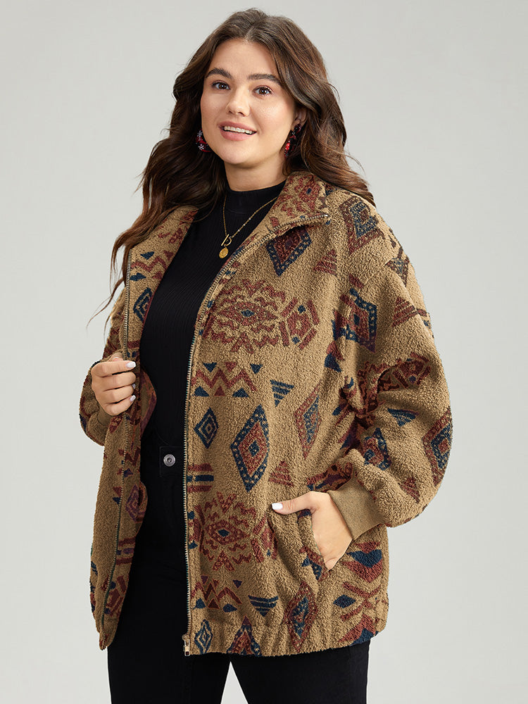 Geometric Pocket Gathered Zipper Jacket