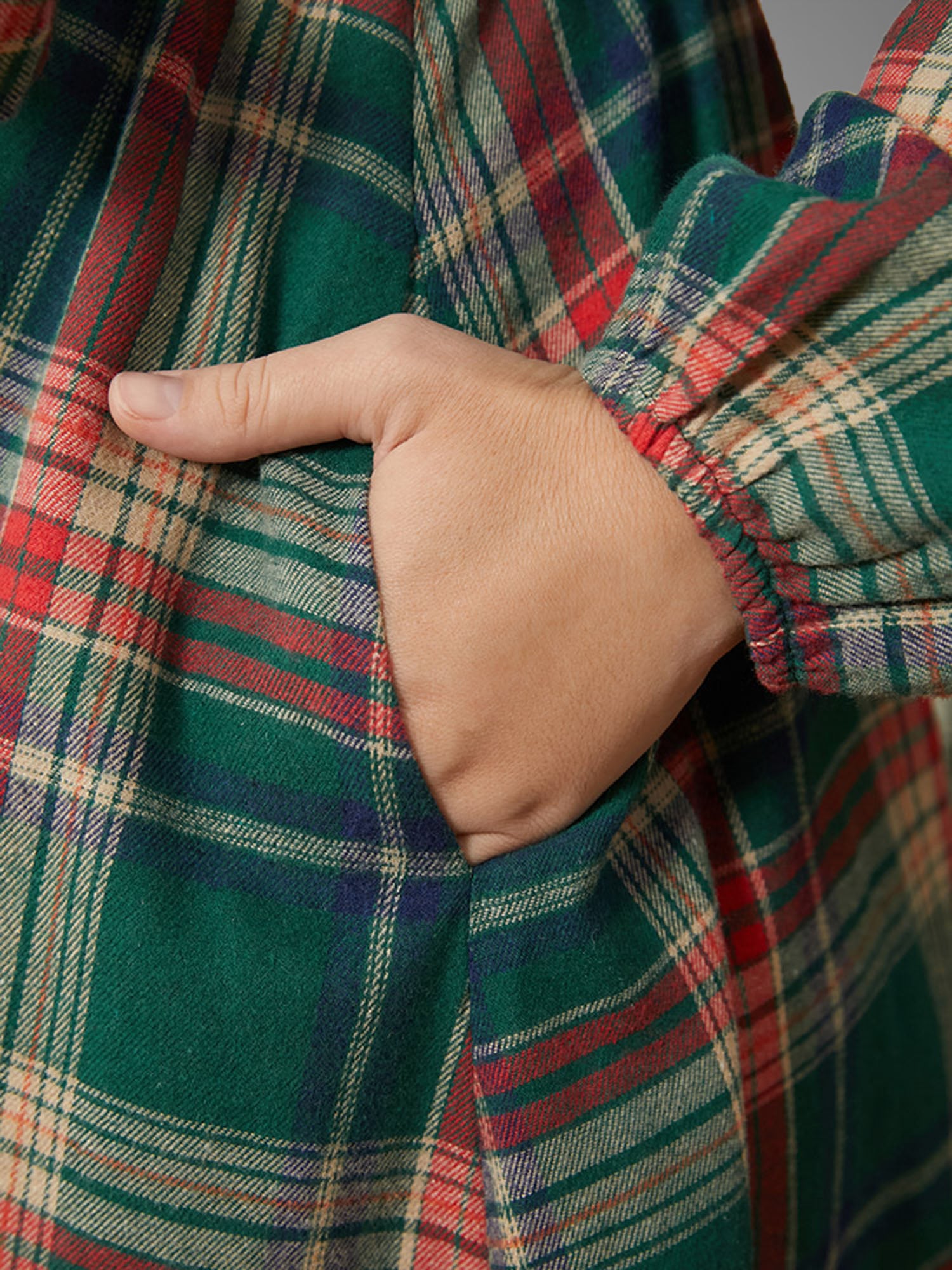 Plaid Button Detail Pocket Belted Arc Hem Dress