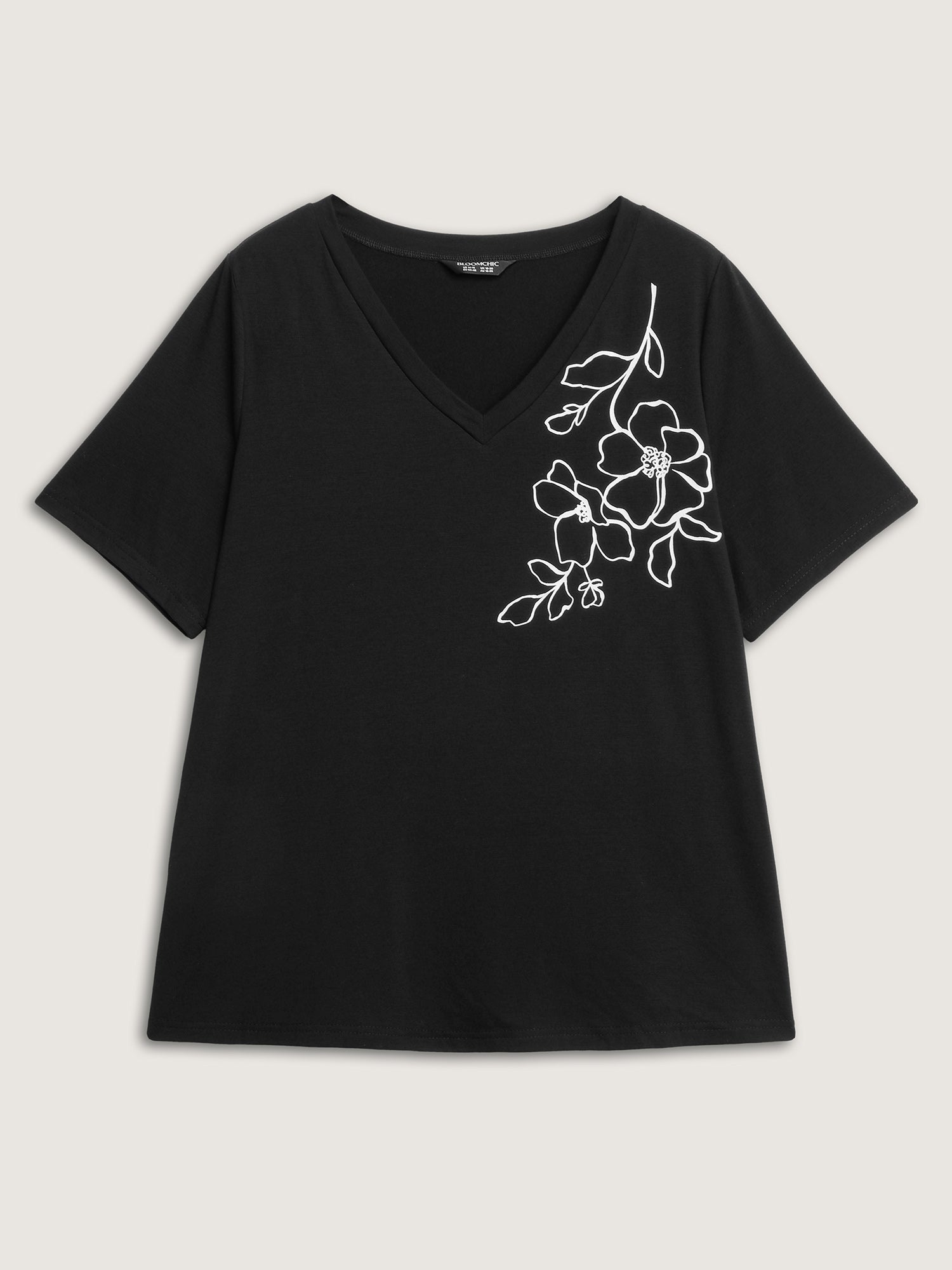 Floral Print V-Neck Half Sleeve T-Shirt