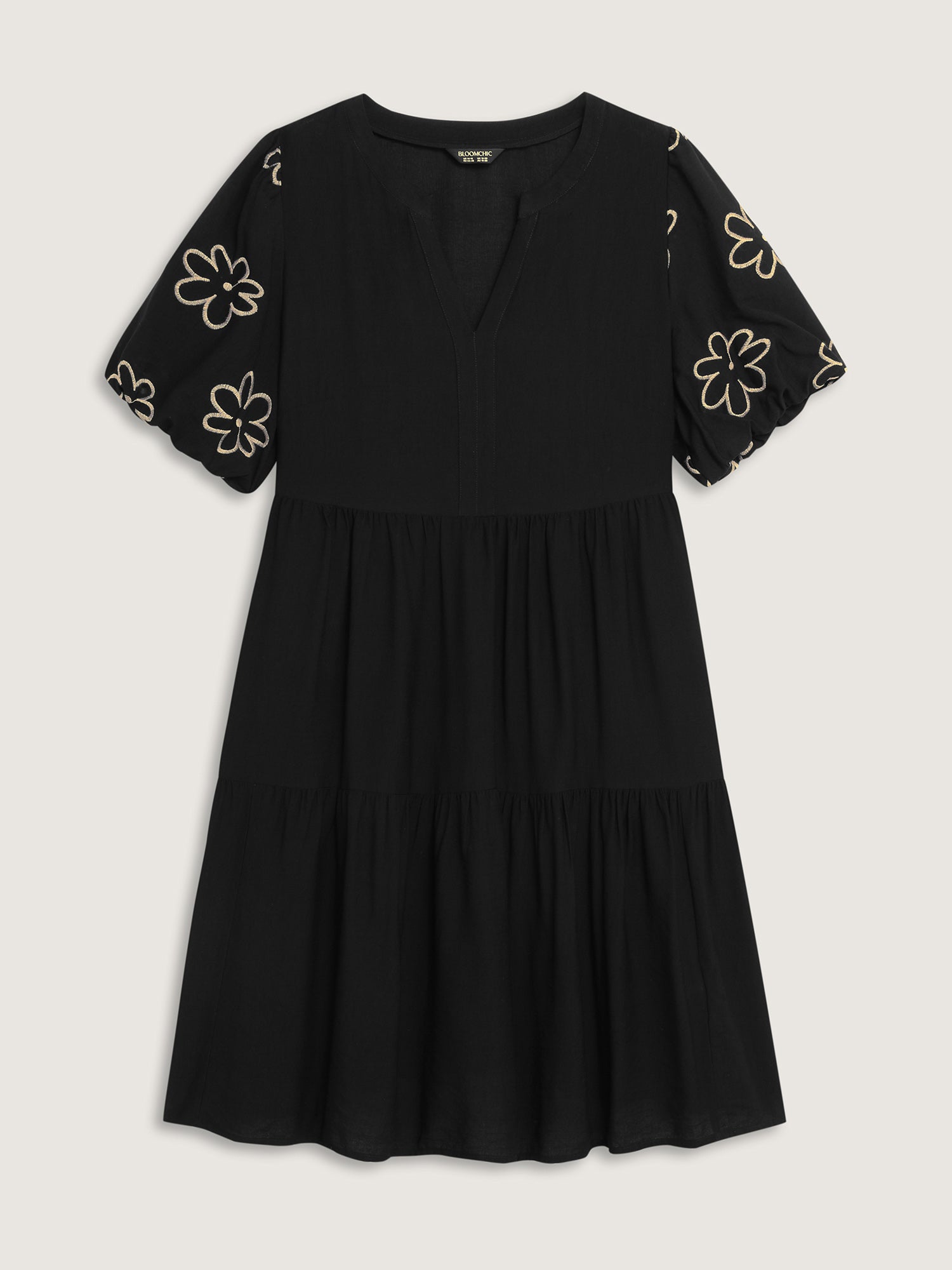 Floral Embroidered Sleeve A-Line Midi Dress