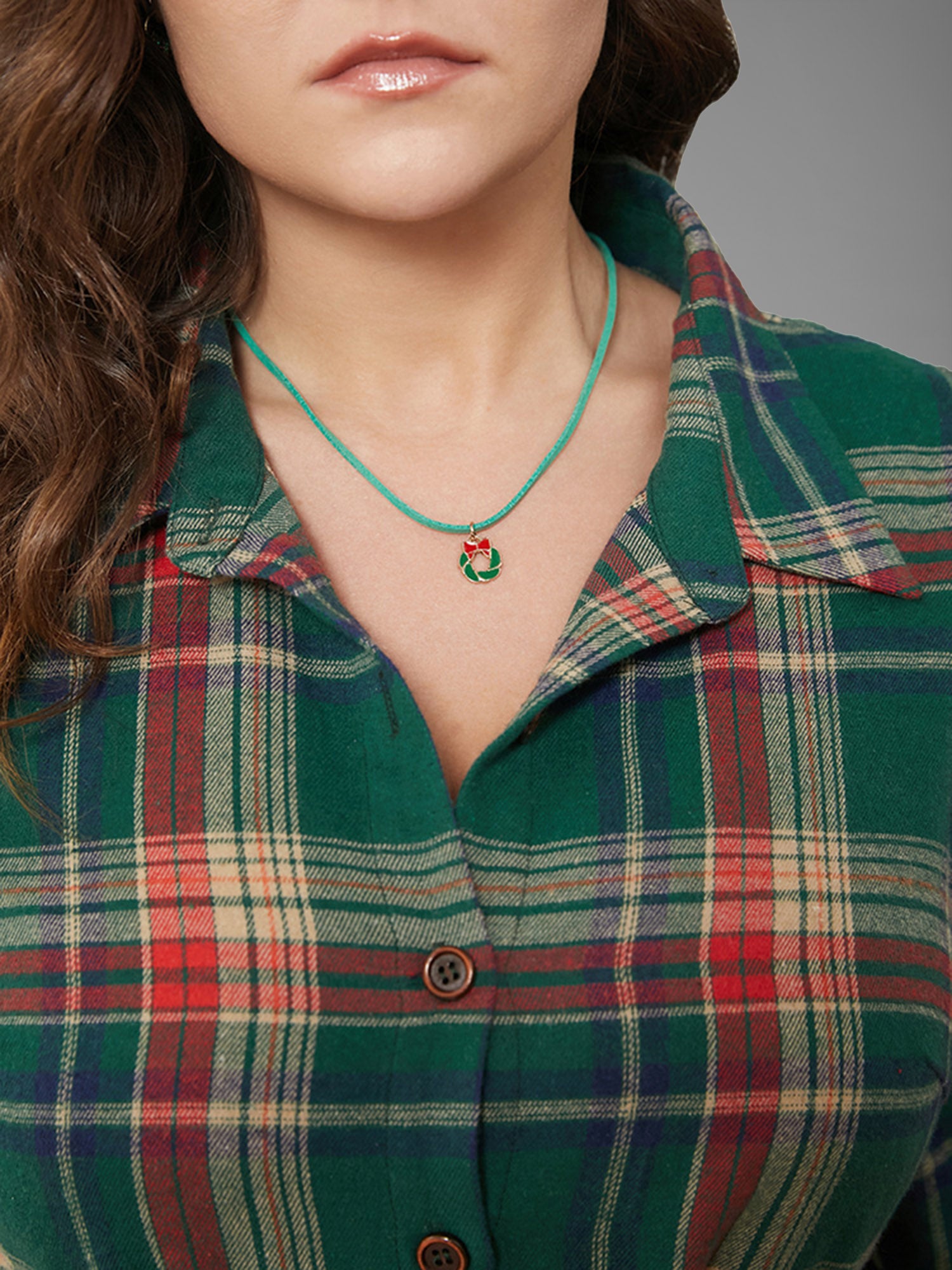 Plaid Button Detail Pocket Belted Arc Hem Dress