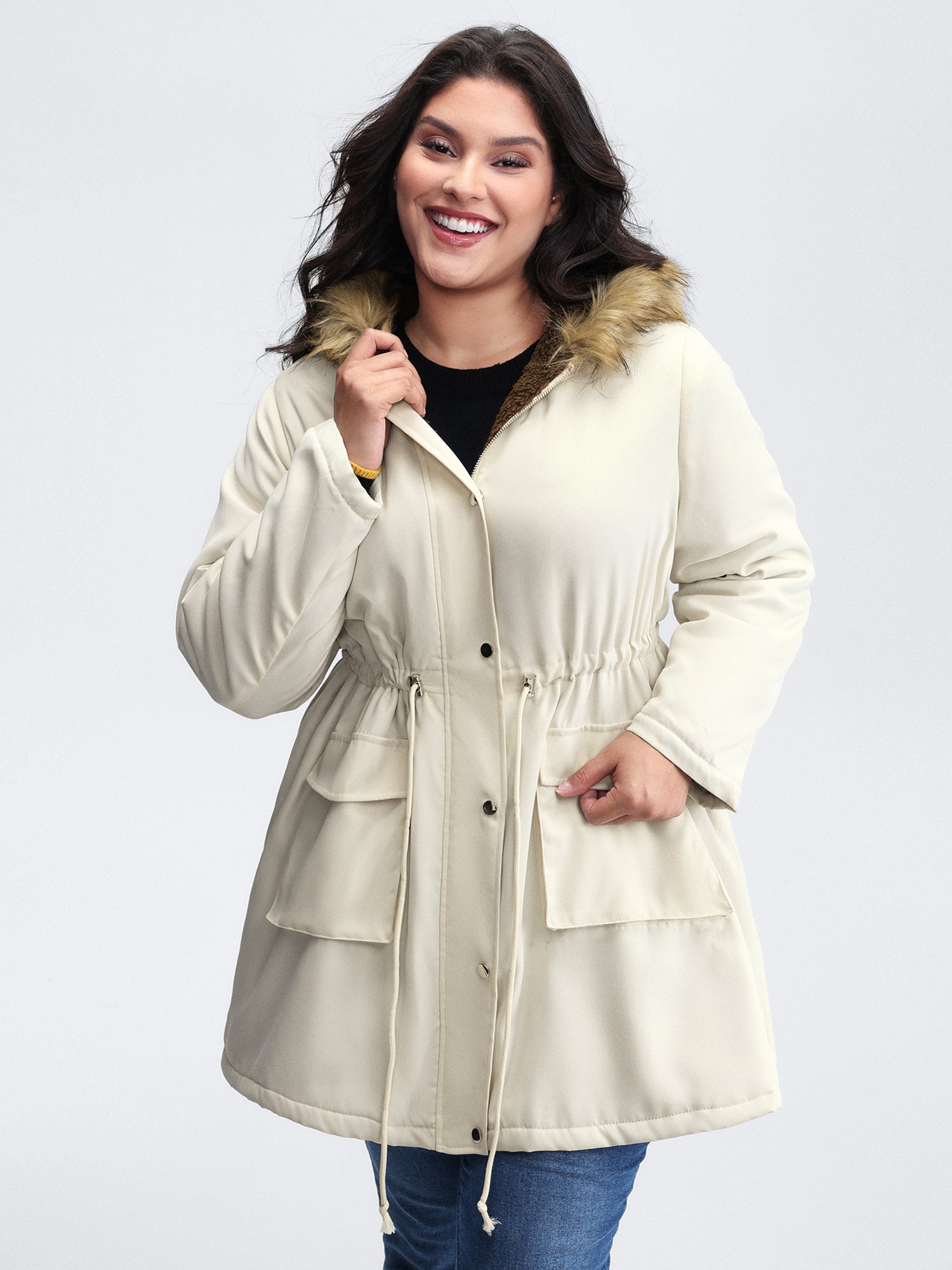 Fur Collar Adjustable Drawstring Quilted Jacket