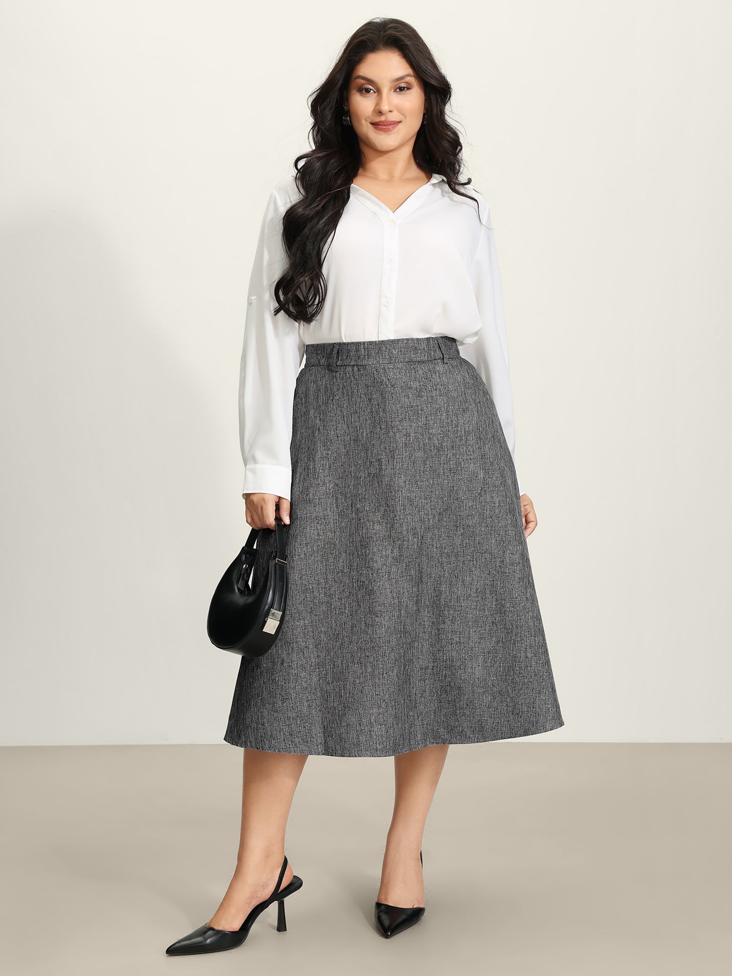 Textured Flared Solid Maxi Skirt