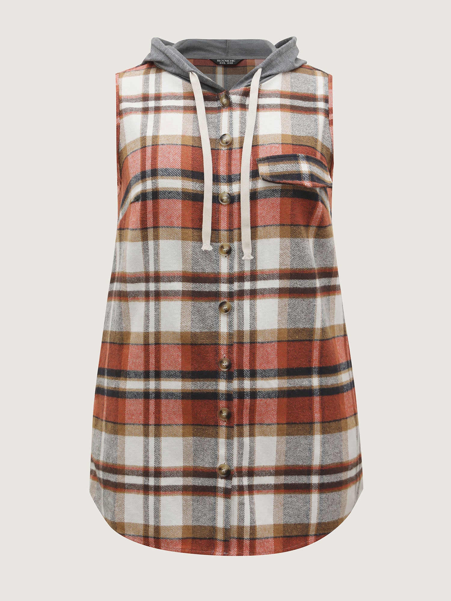 Plaid Print Color Contrast Hooded Vest