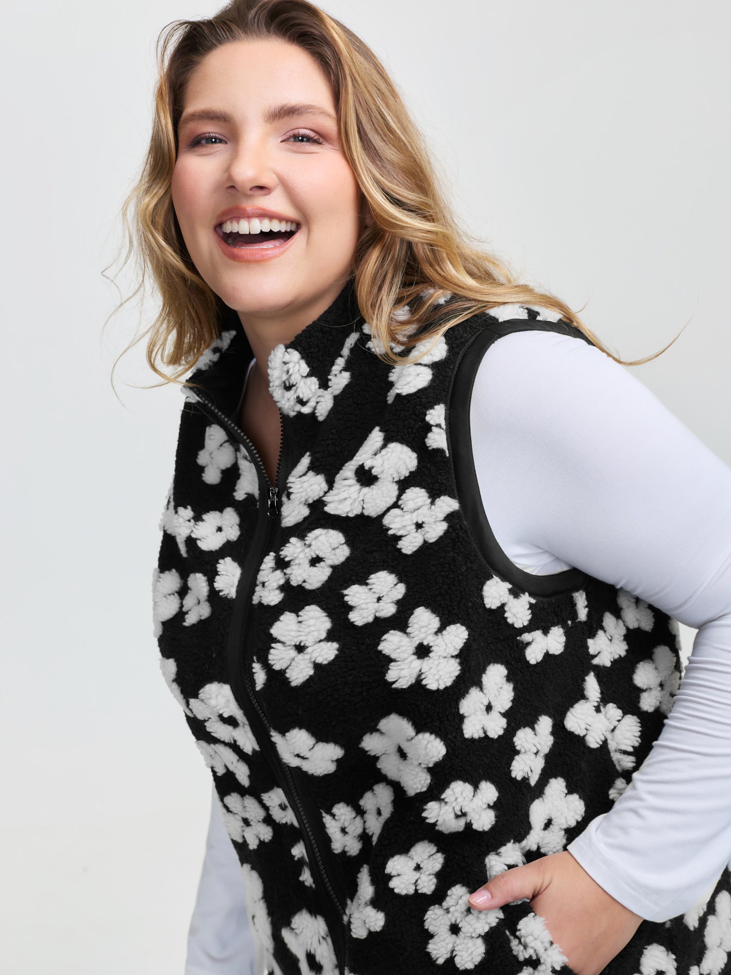 Floral Print Plush Reversible Vest