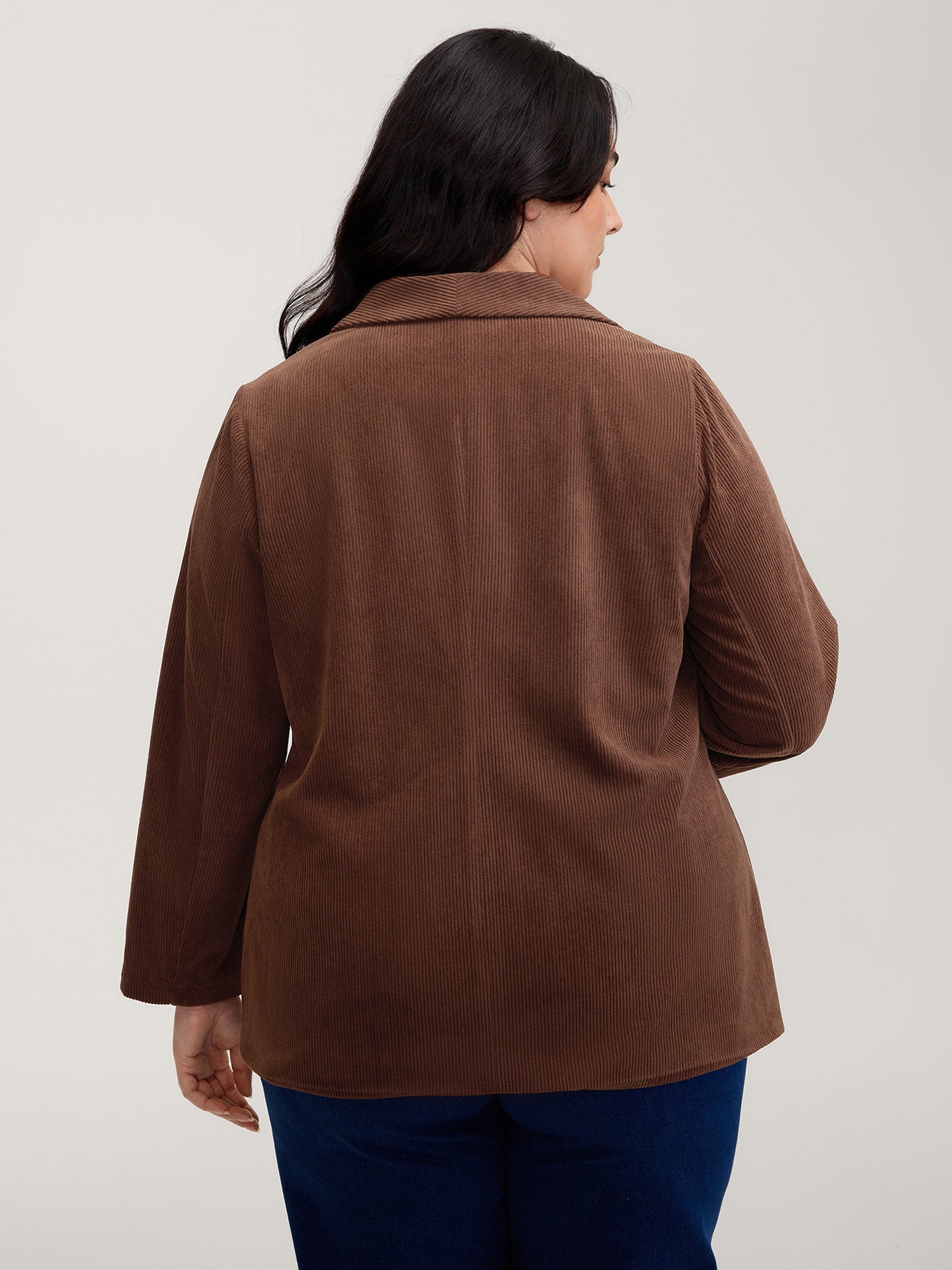 Corduroy Gathered Sleeve Ribbed Collar Blazer