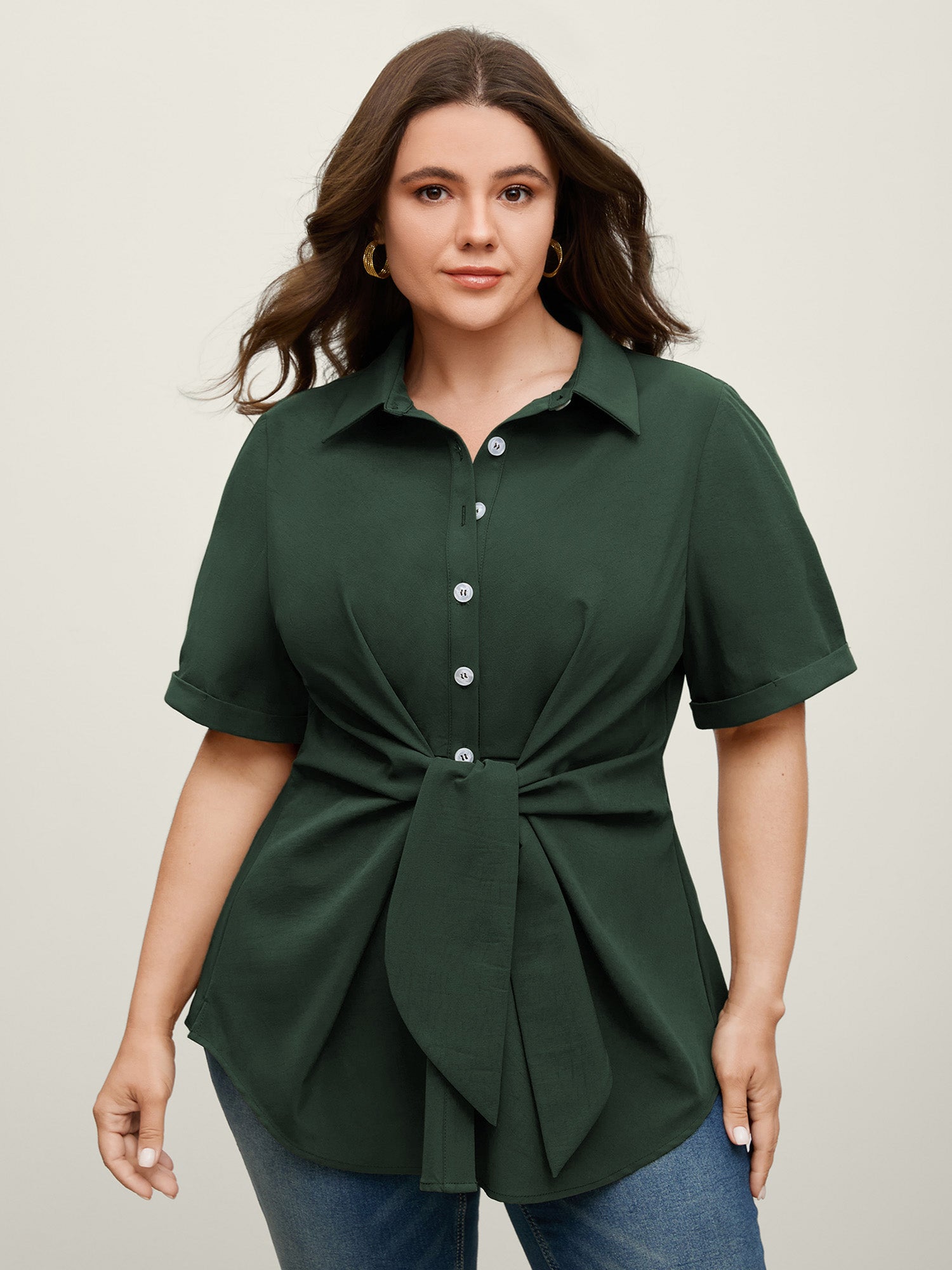 Knotted Front Asymmetrical Hem Blouse