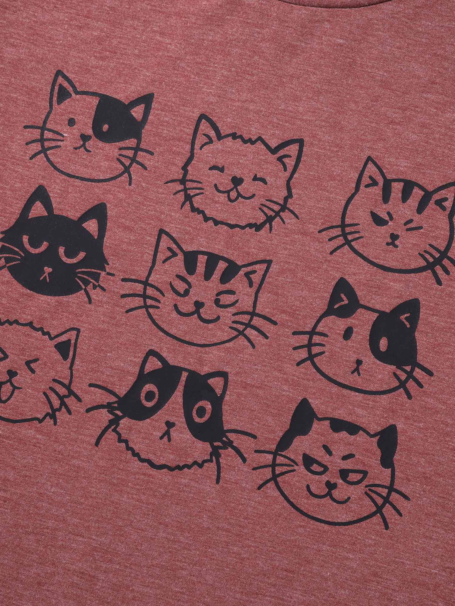 Playful Cats Print Crew Neck T-Shirt