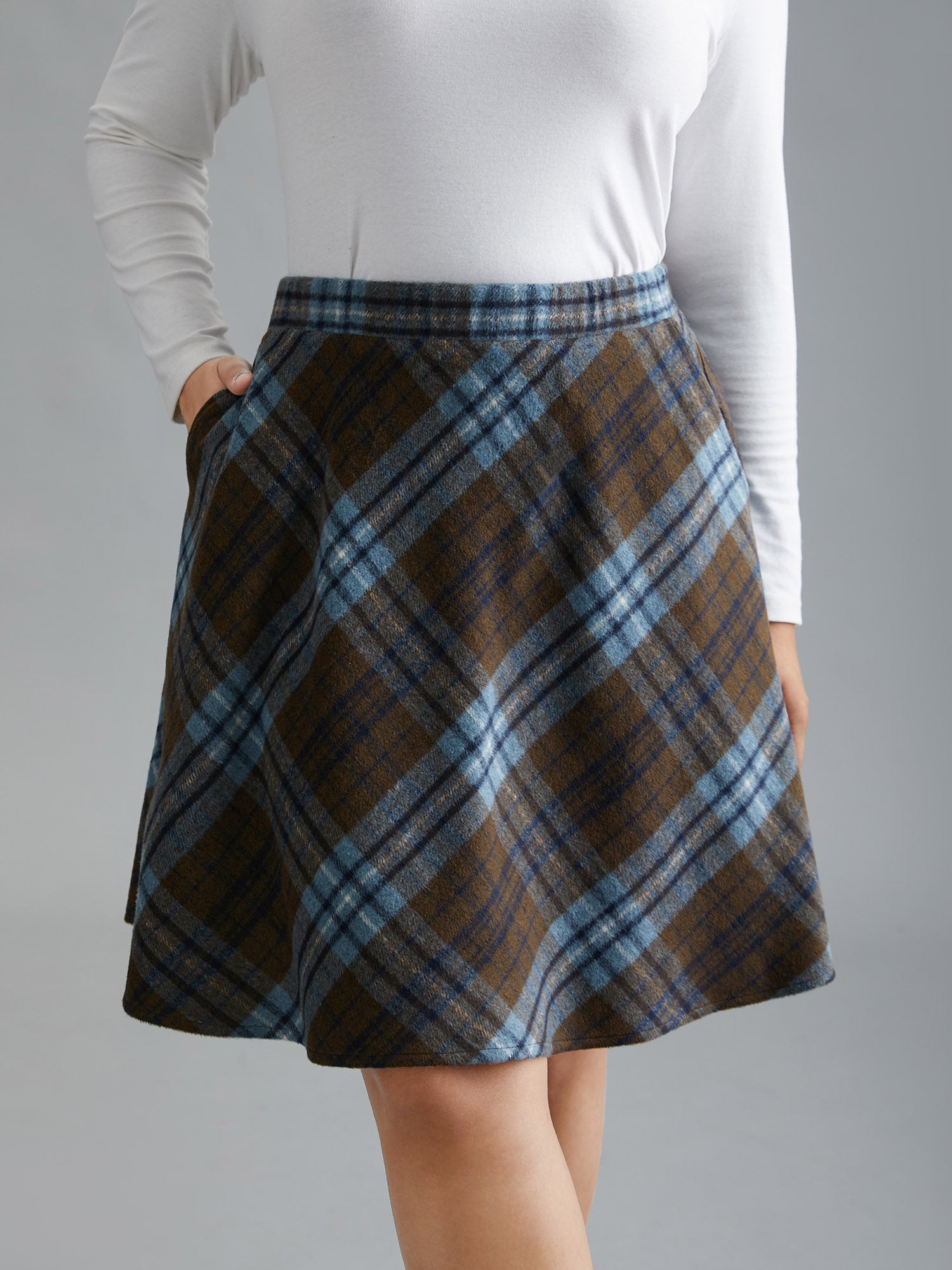 Plaid Pattern Elastic Waist A-line Mini Skirt