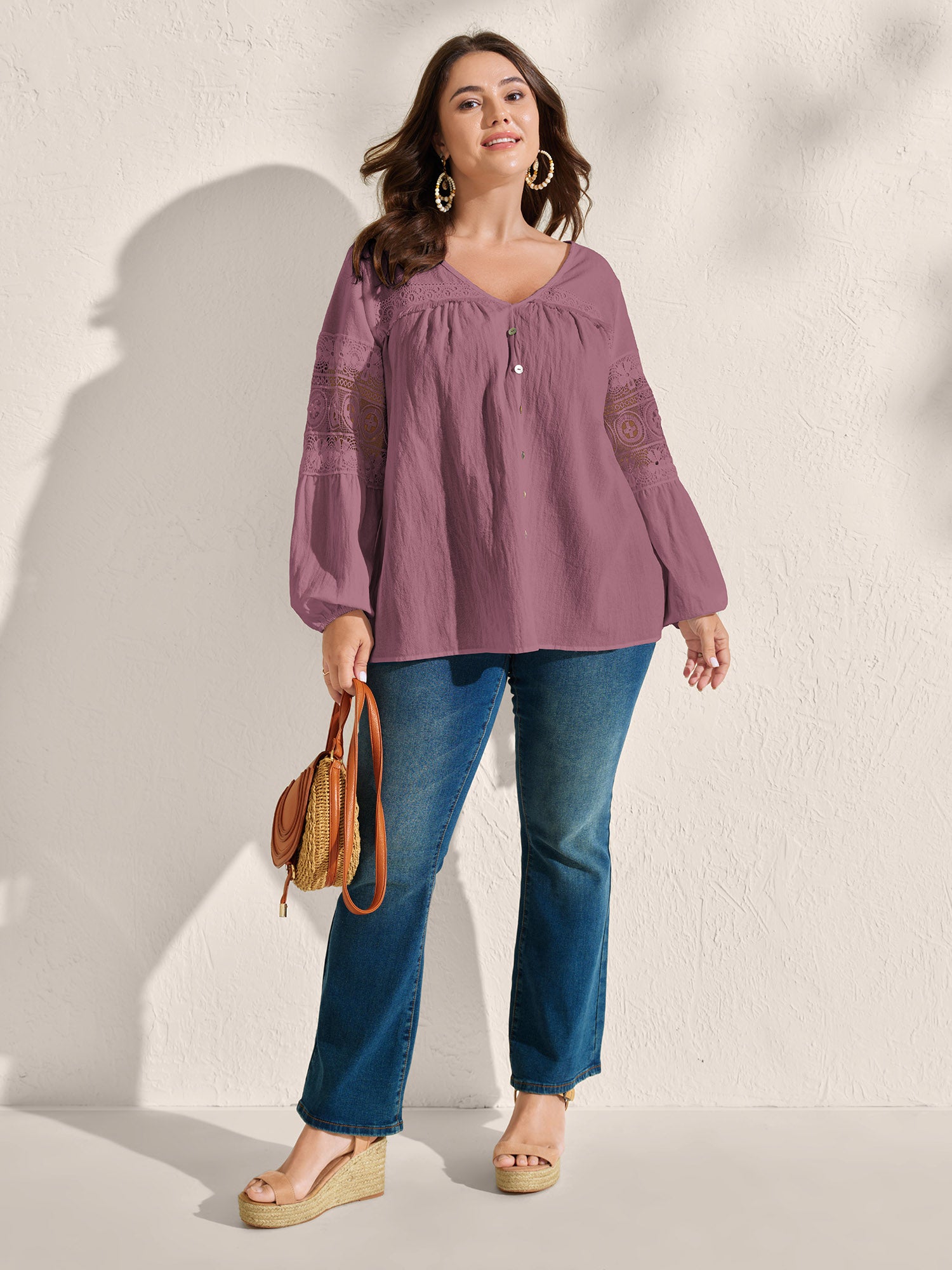 Pure Cotton Sheer Lace Trim Blouse