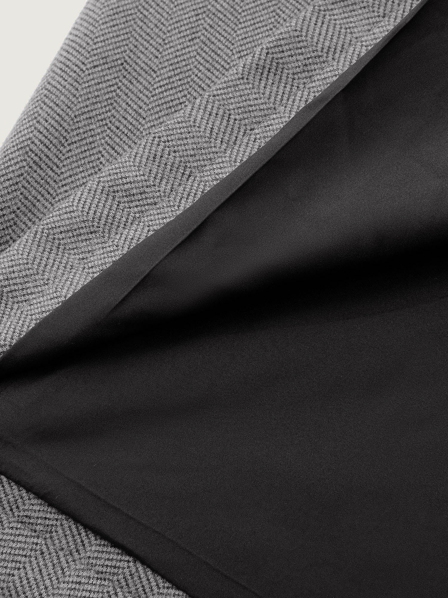 Herringbone Button Belted Lined Coat