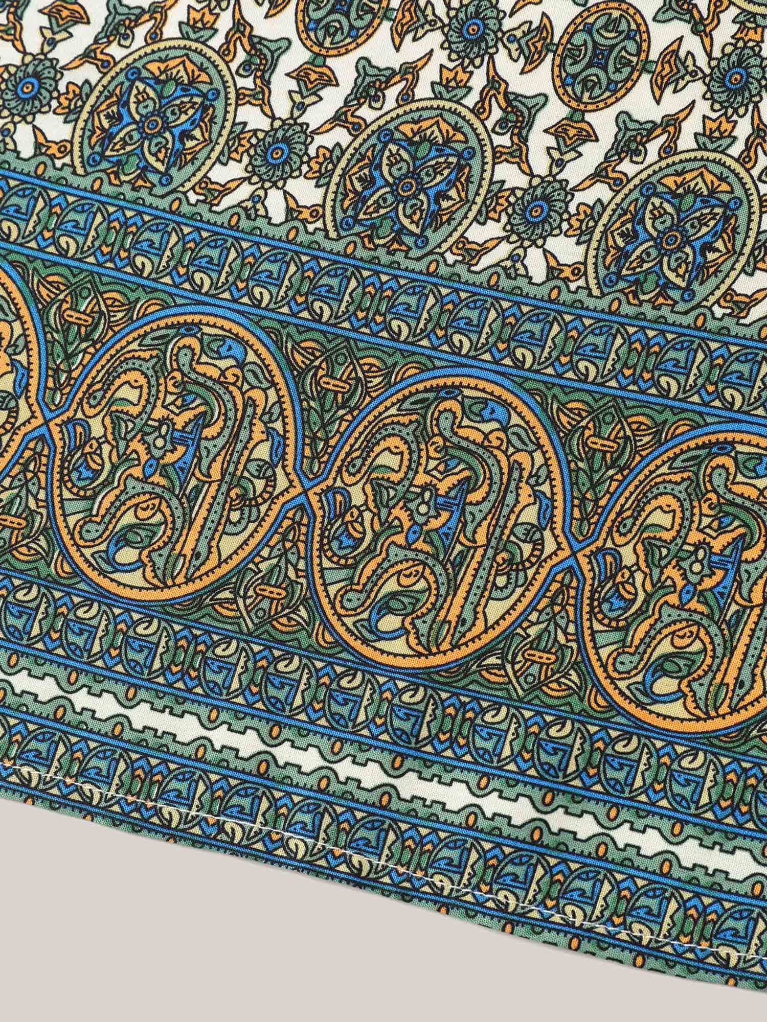 Pin-Tuck Pleat Ornate Print Relaxed Fit Shirt