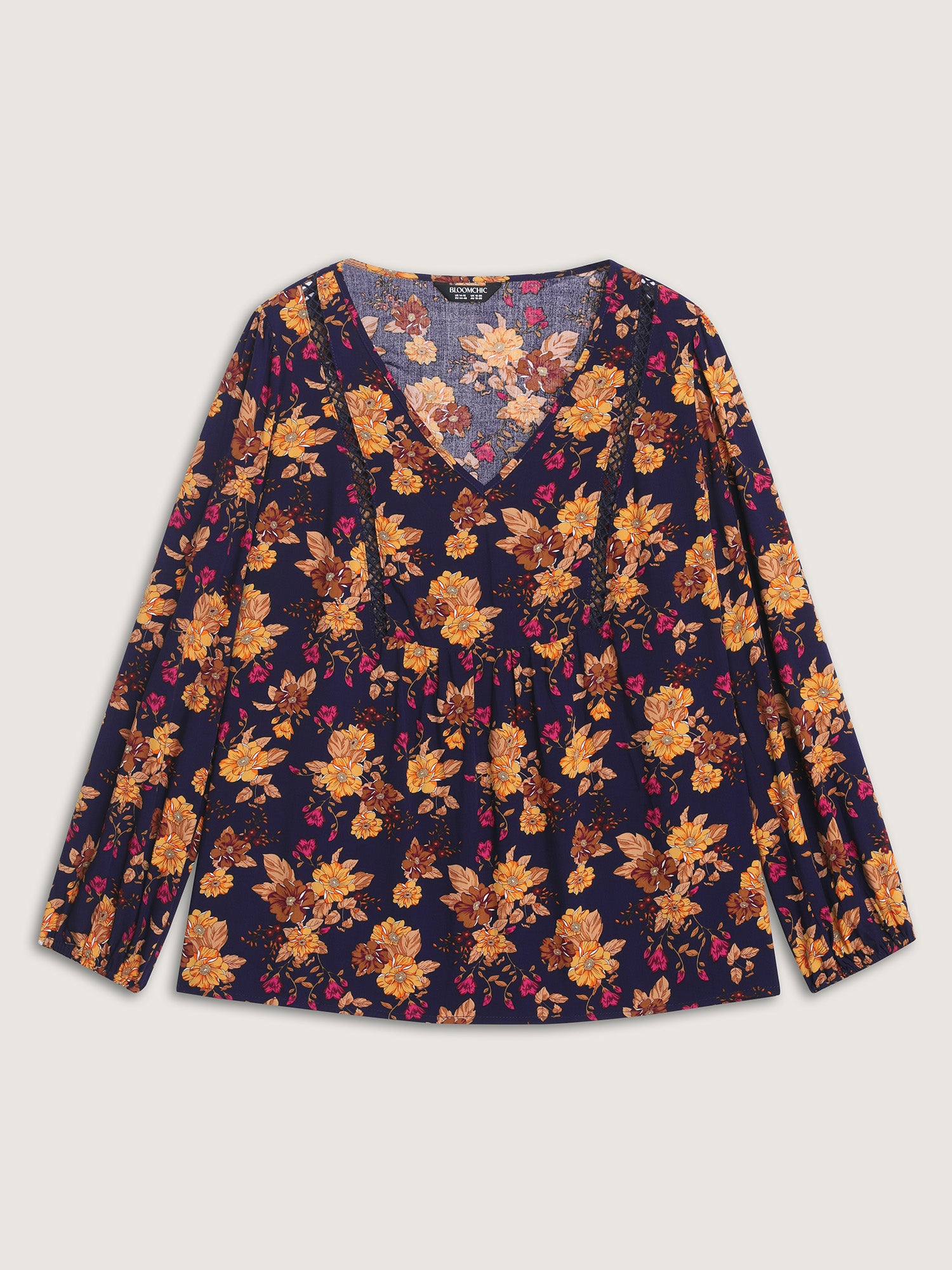 Fall Florals Lace Trim Flowy Blouse