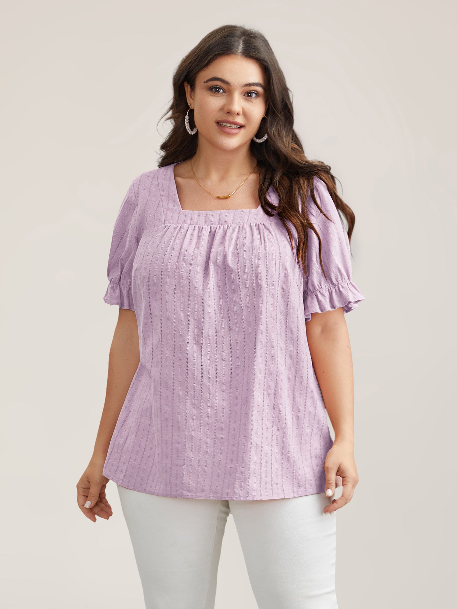 Cotton Square Neck Ruffled Sleeve Shirt