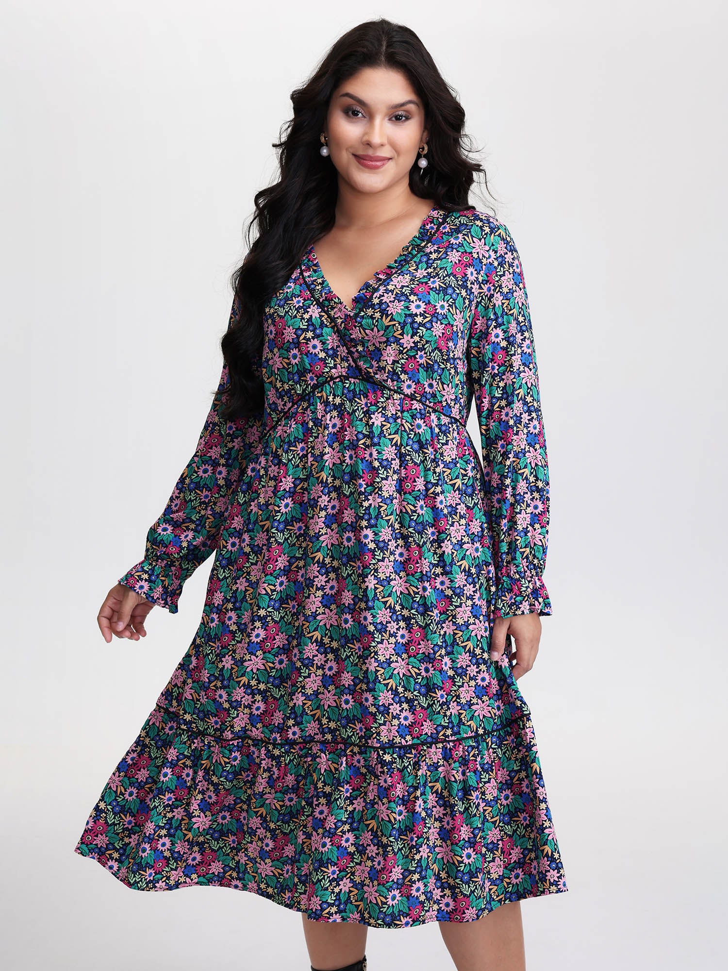 Supersoft Ribbon Floral Print Midi Dress