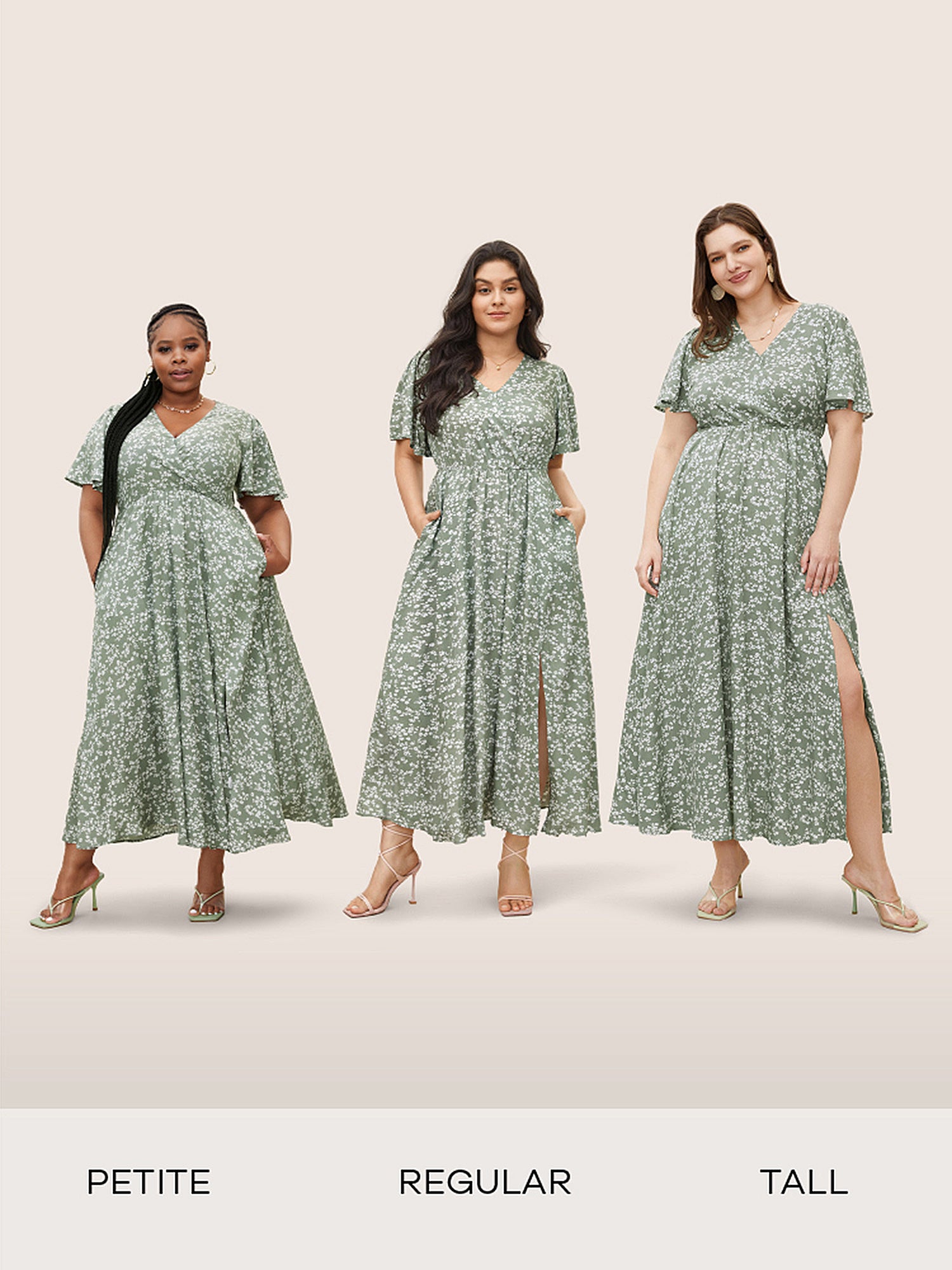 Bloom Dress - Flutter Sleeve Ditsy Floral Pocket Split Maxi Dress