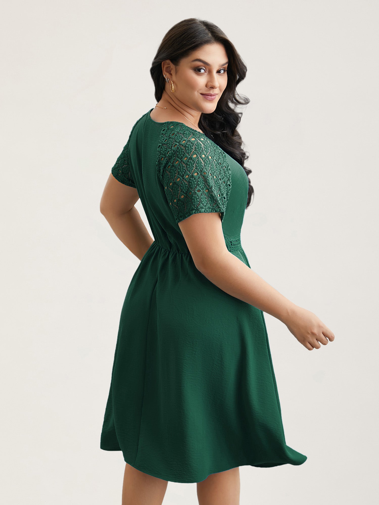 Lace Cut-Out Raglan Sleeve Pockets Midi Dress