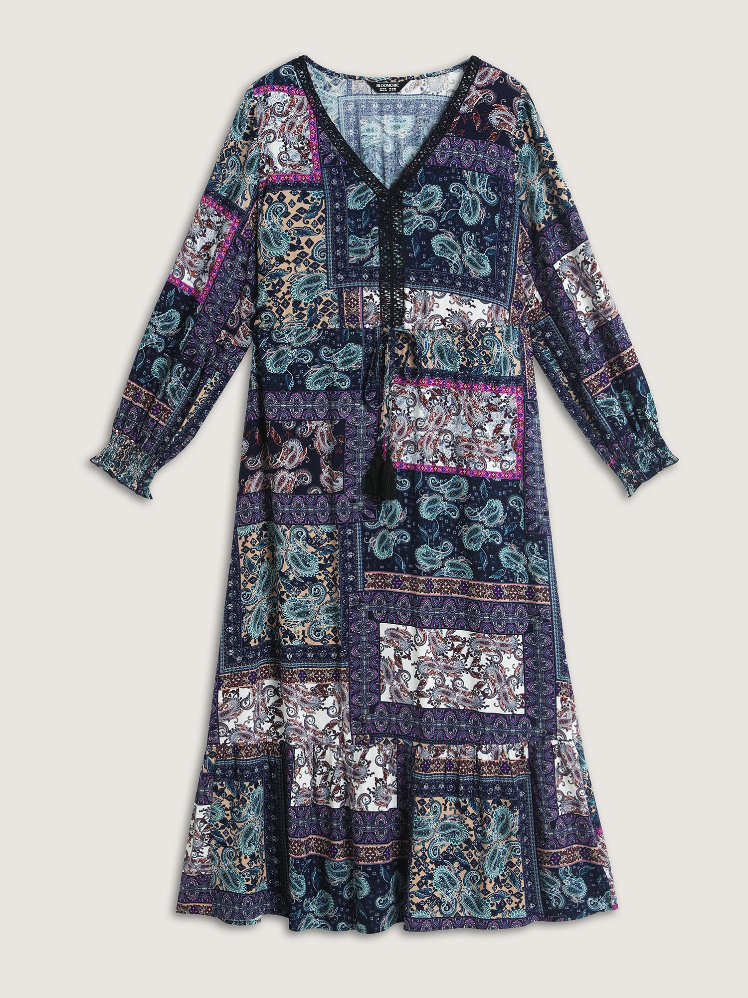 Rayon Floral Collage Shirred Maxi Dress