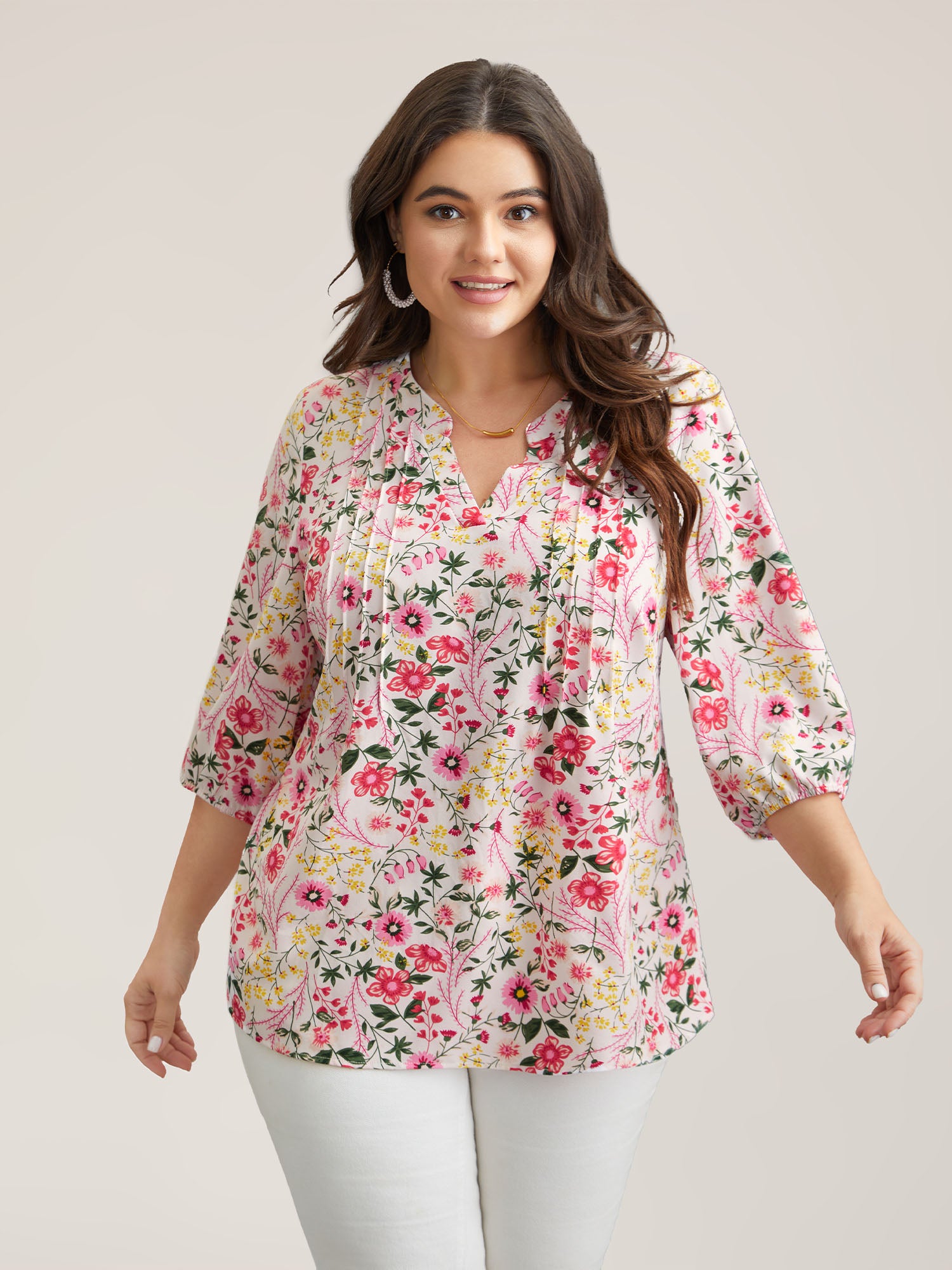 Floral Print Notched Collar Shirt