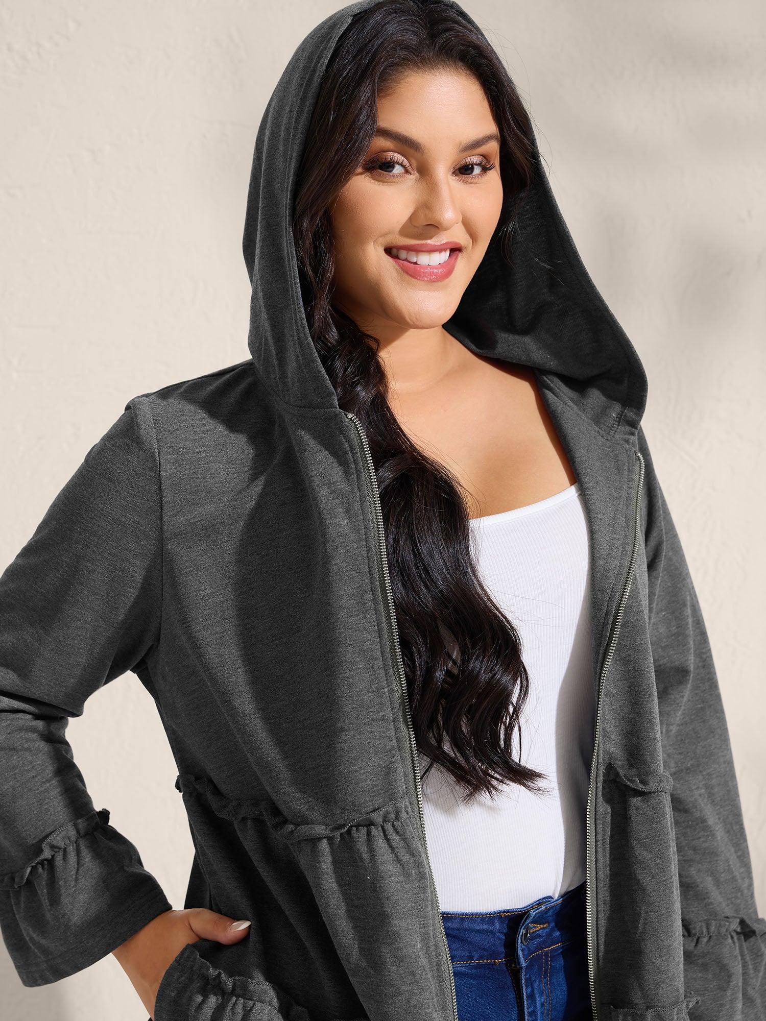 Tiered Ruffled Edges Pockets Jacket