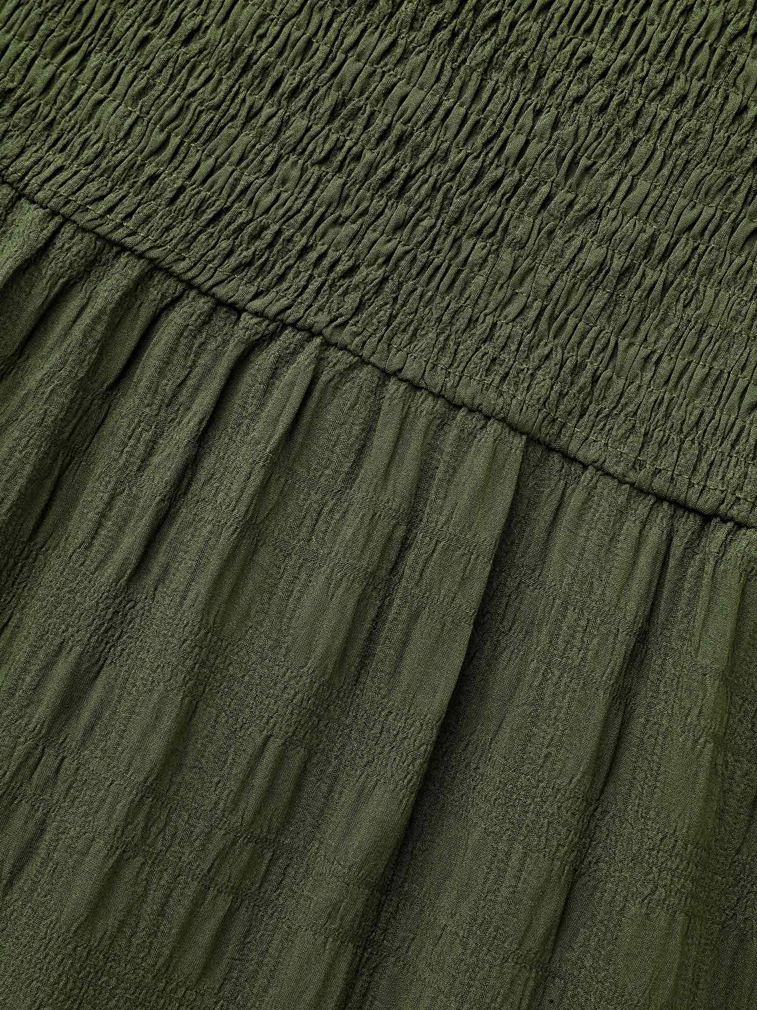 Plain Textured Shirred Midi Dress