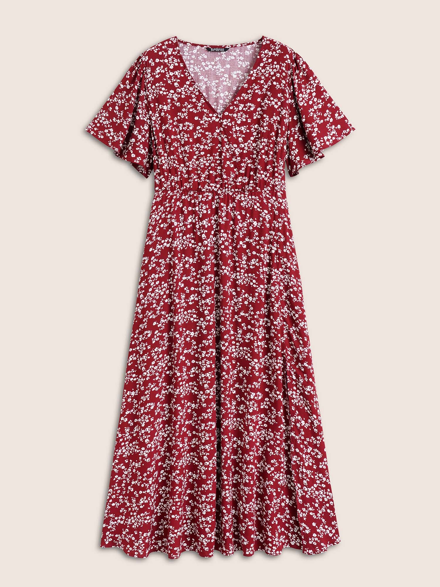 Bloom Dress - Flutter Sleeve Ditsy Floral Pocket Split Maxi Dress