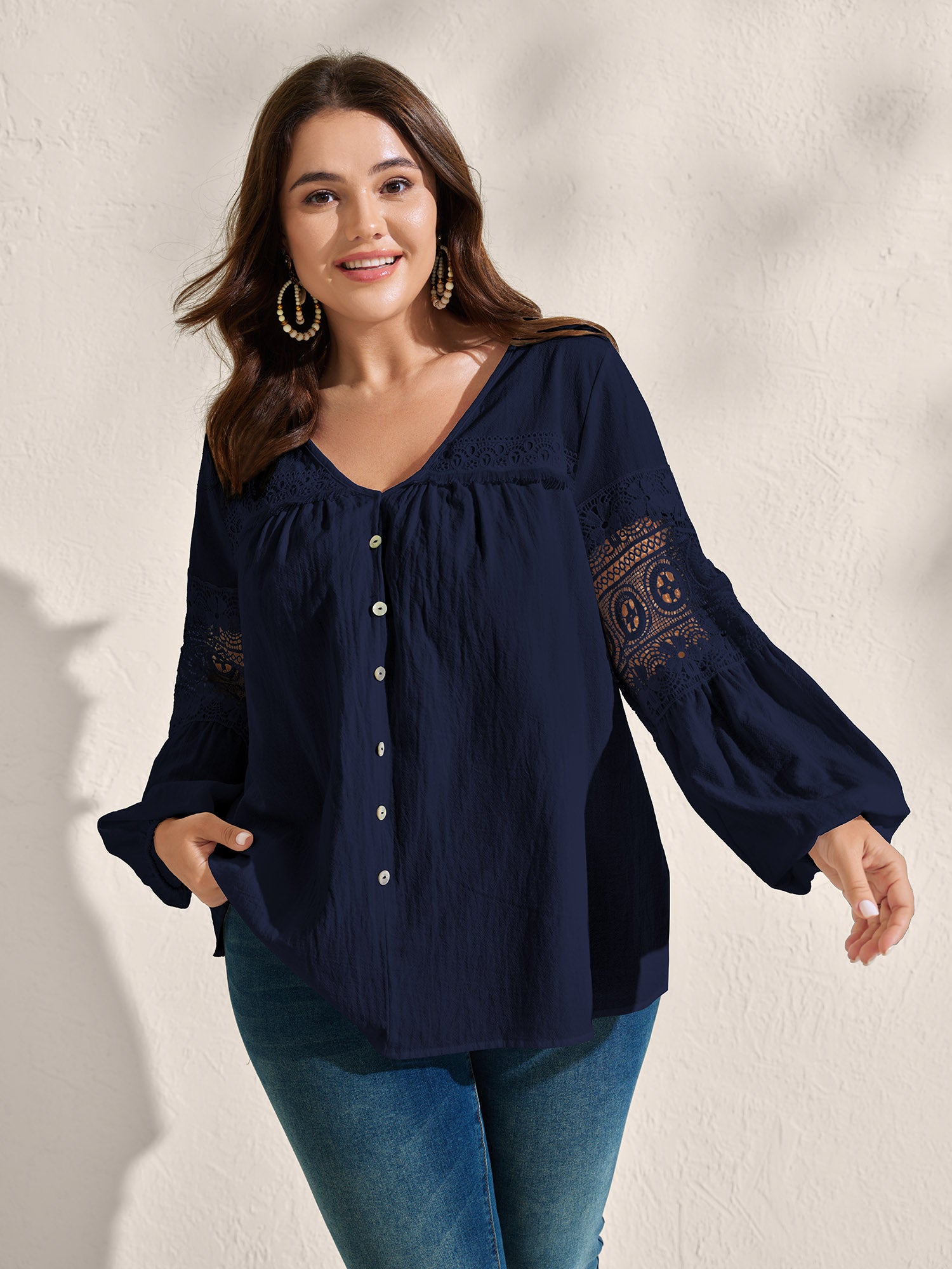 Pure Cotton Sheer Lace Trim Blouse