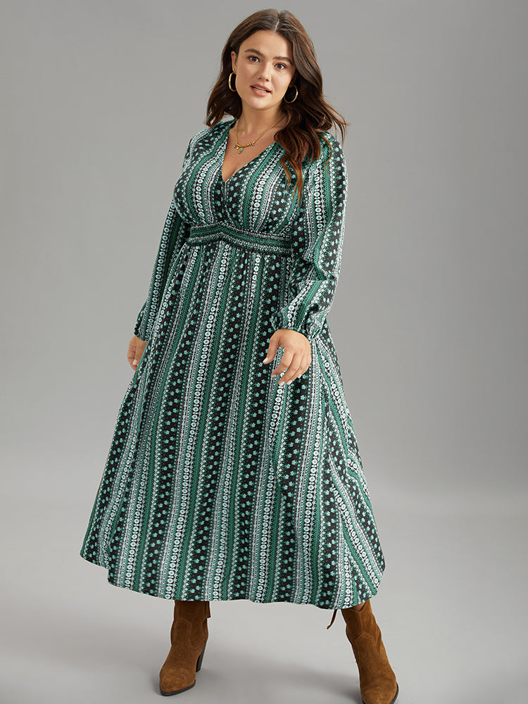 Bandana Print Wrap Shirred Dress