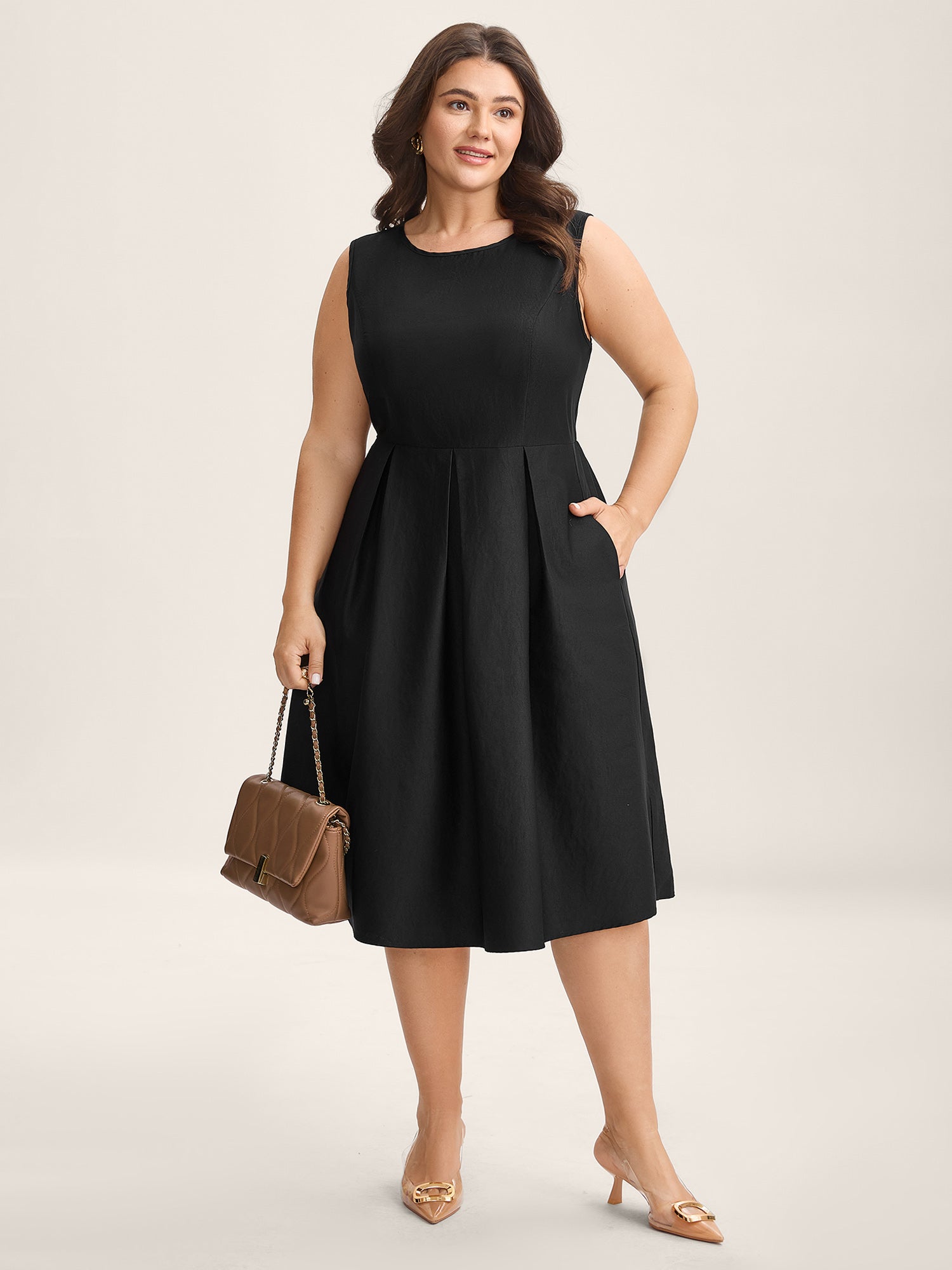 Classic Woven Inner Pleated Midi Dress